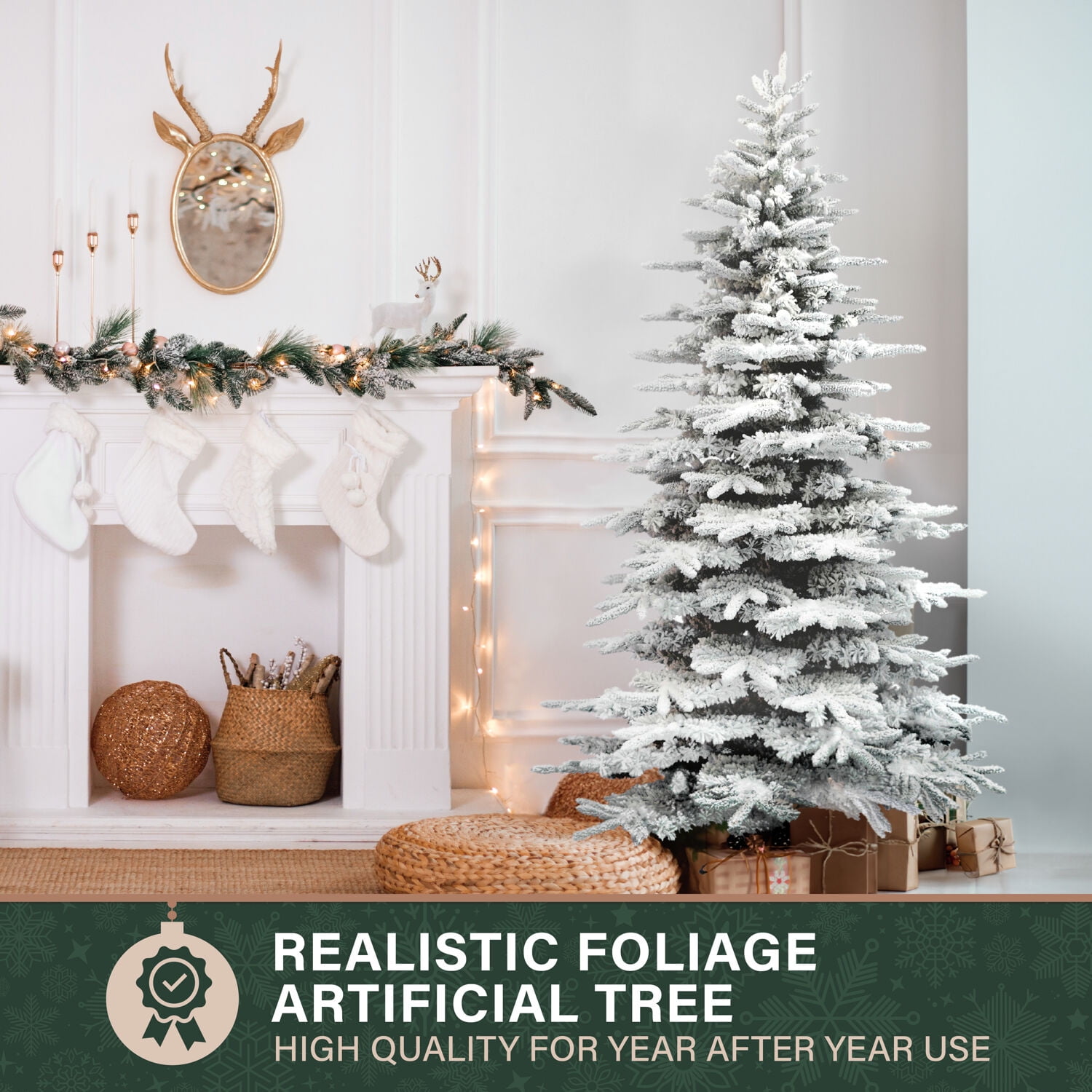 Fraser Hill Farm 6.5-Ft. Flocked Pine Valley Christmas Tree, FFPV065-0SN - Image 7