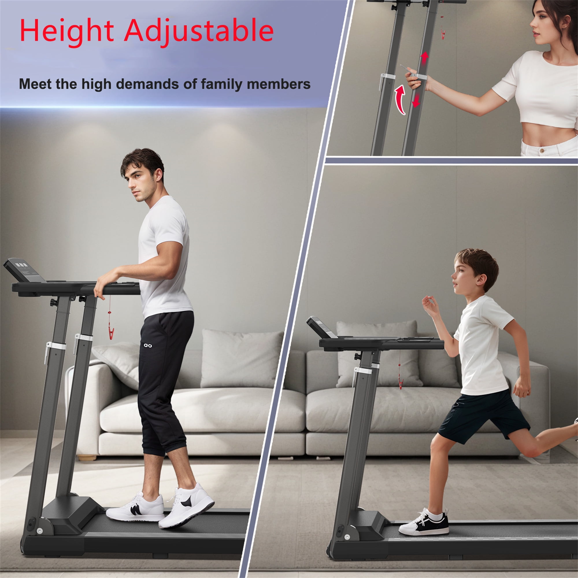 Aukfa Treadmill 300 lb Capacity, Height Adjustable Electric Motorized Treadmill with 12 Preset Bluetooth for Home 7.5 mph Range - Image 3