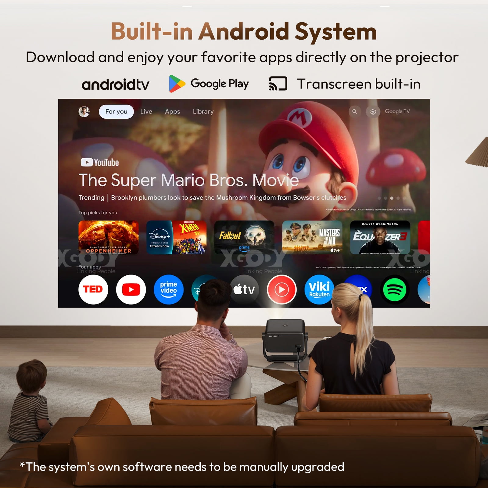 XGODY A6 Native 1080P Smart Projector with WiFi and Bluetooth, Auto-Focus & Rotatable Stand, Black, 1 Count - Image 10