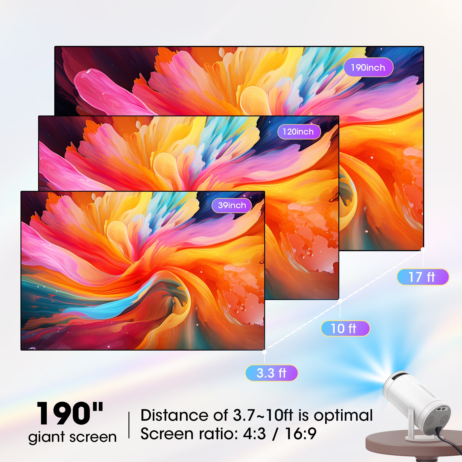 Android Smart Proyector with Wifi 6 and Bluetooth, Mini Portable 270° Rotatable Movie Projector, 1080P 4K Supported, 250 ANSI, 10000 LM, Auto Keystone Outdoor Projector, HDMI cable included - Image 10