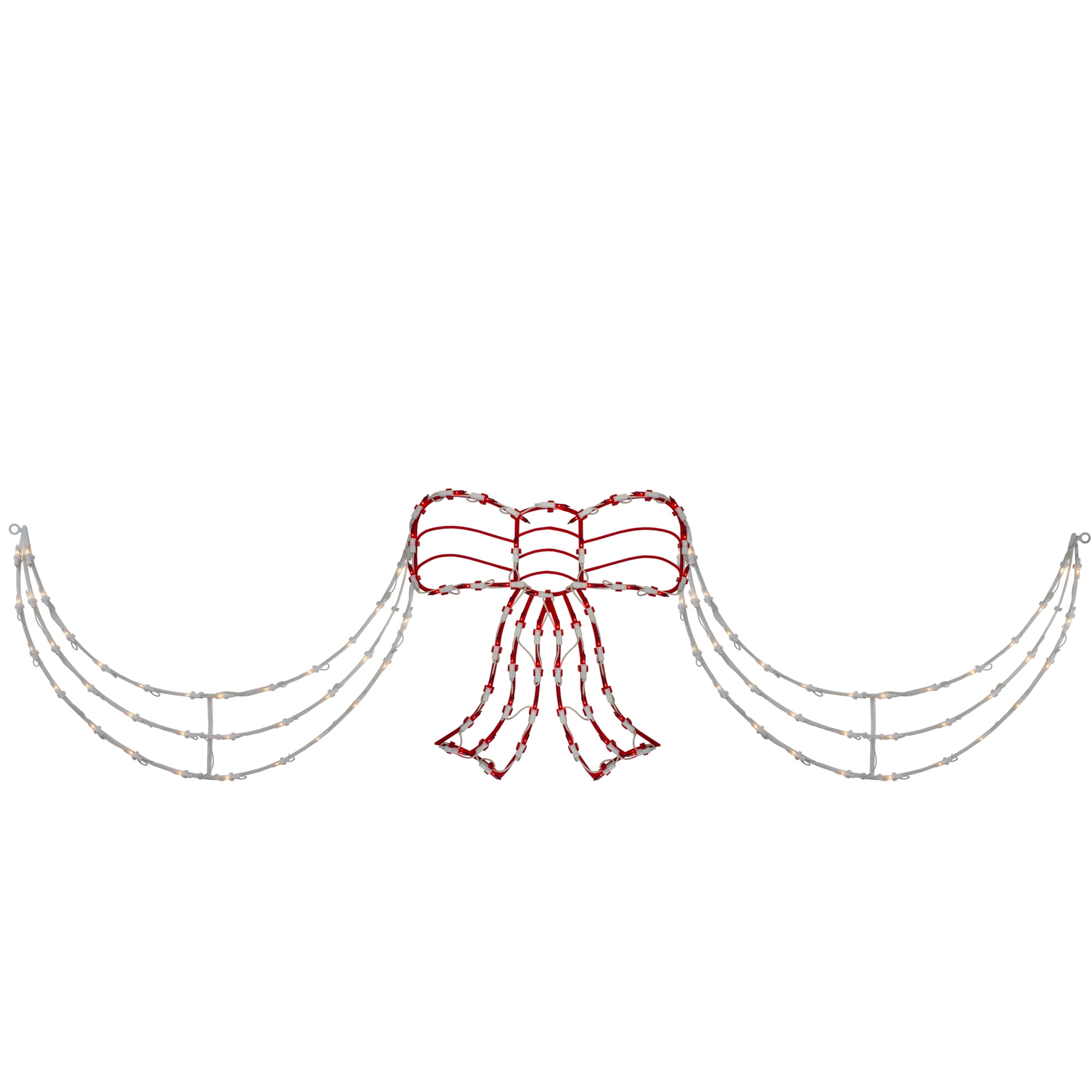 3-Piece Lighted Red and White Bow and Swag Christmas Decoration - Image 3