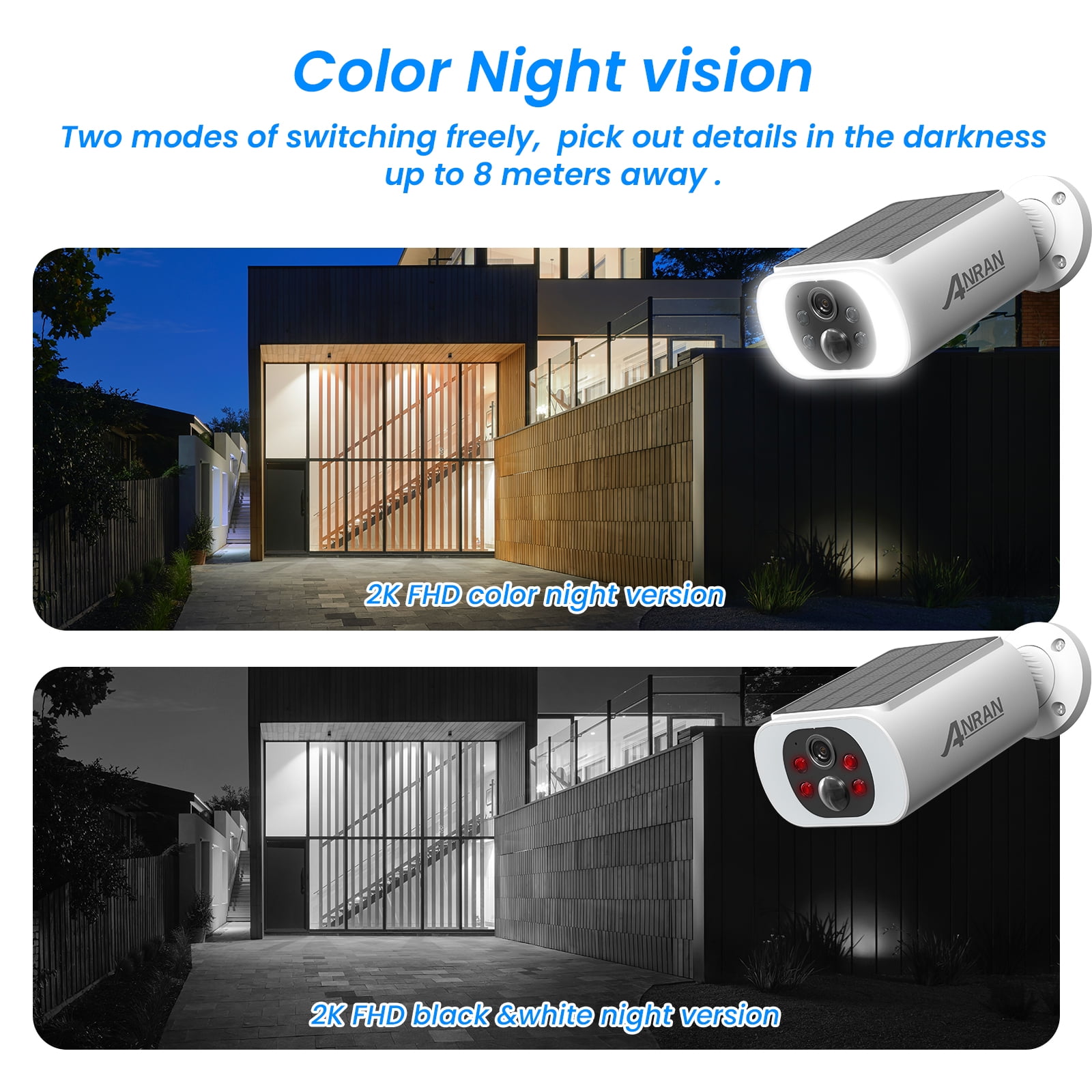 ANRAN Solar Security Cameras Outdoor Wireless, 2K WiFi Surveillance Camera for Home Security with Base Station, Color Night Vision, 2-Way Talk, No Monthly Fee, Waterproof PIR Detection - Image 4