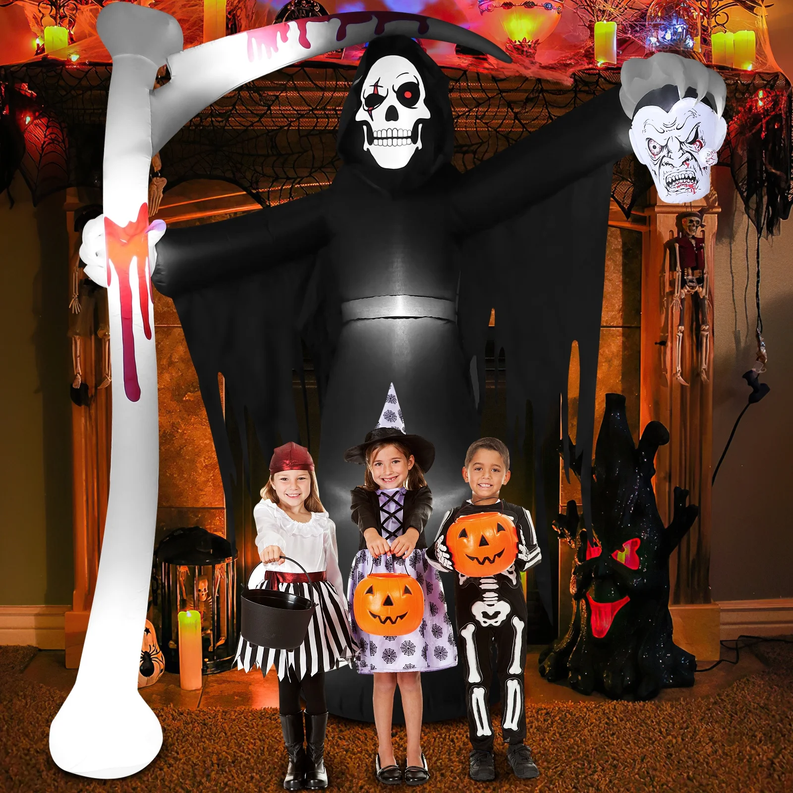 Bilivry 9ft Tall Giant Scary Halloween Inflatable Grim Reaper with Scythe, Blow up Reaper with Build-in LEDs for Halloween Outdoor Decorations, Yard Lawn Garden Holiday Party Decoration - Image 10