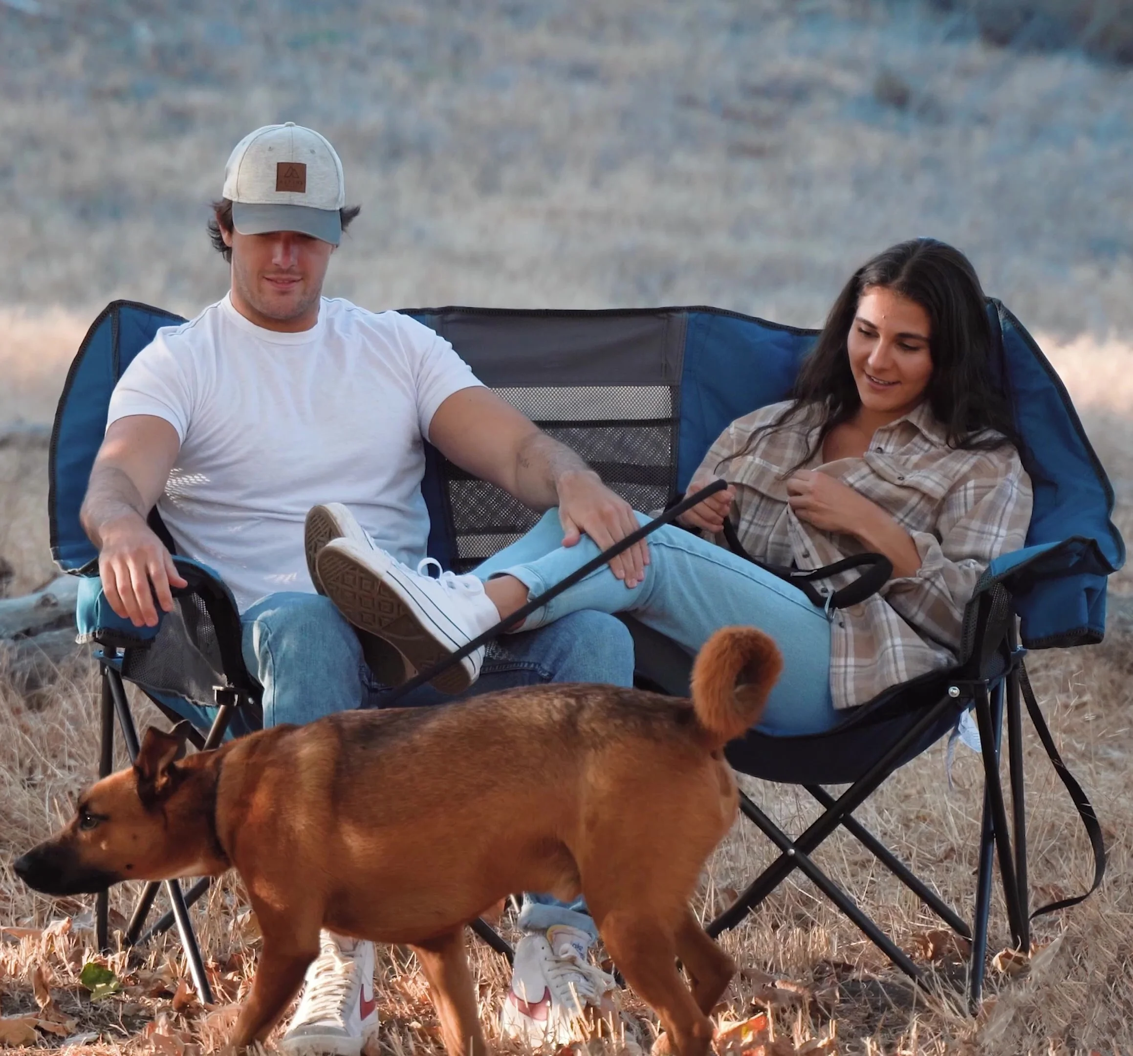 Sunnyfeel Heavy Duty Double Camping Chair Folding Loveseat with Mesh Storage, Comfortable for 2 Person, Blue - Image 3