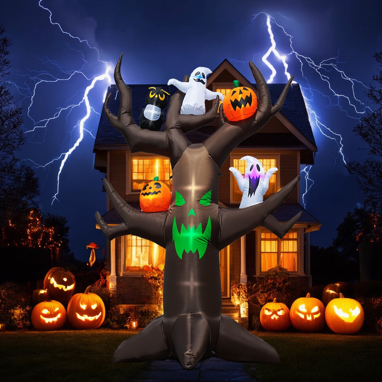 Husfou 9ft Halloween Inflatable Tree Decoration with pumpkin, Ghost, Owl, Blow up Yard Inflatables with Built-in LEDs for Garden Lawn Indoor Party Decor - Image 7