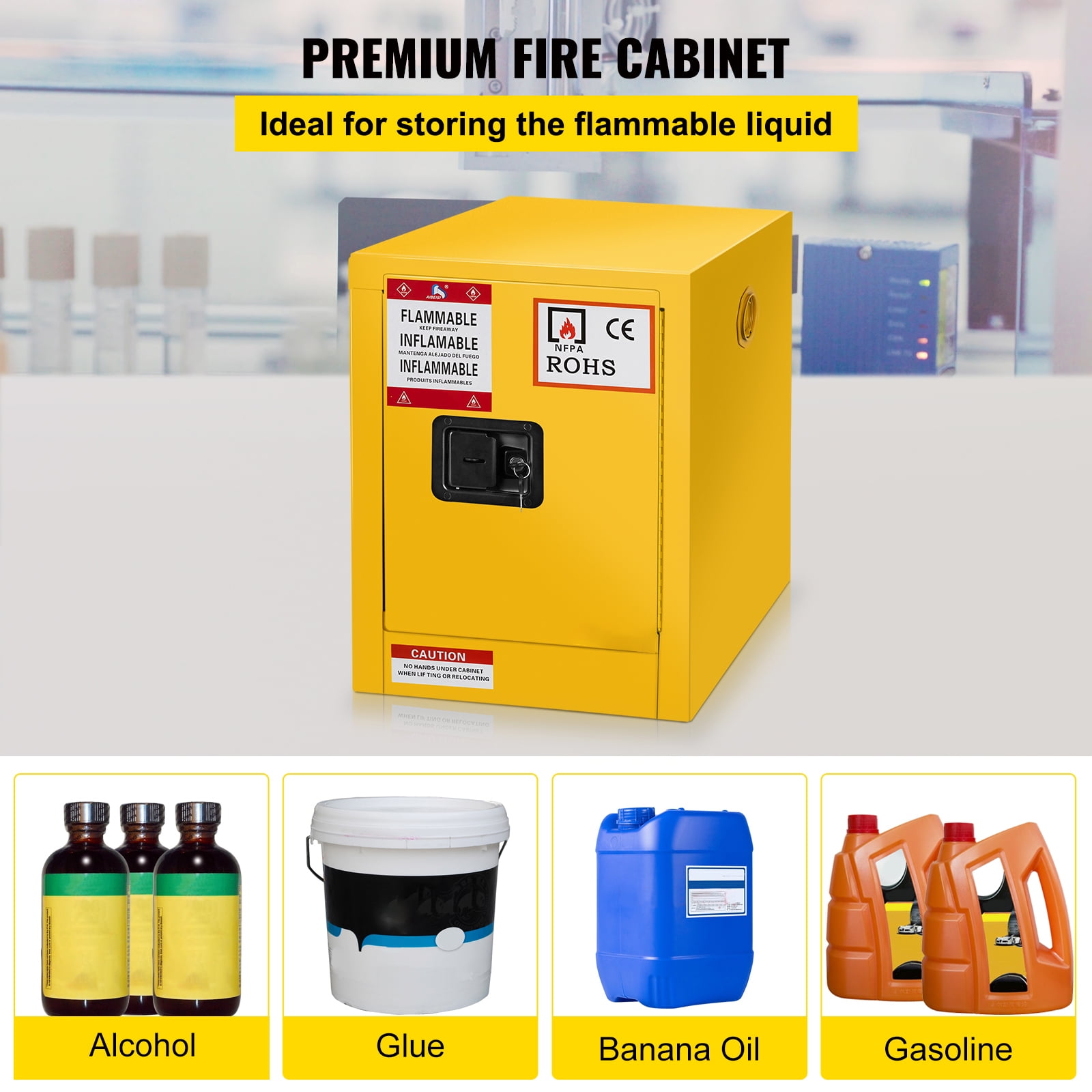 BENTISM Safety Cabinet for Flammable Liquids Single door and Manual Close Yellow Hazardous Storage 43 x 43 x 46CM - Image 8