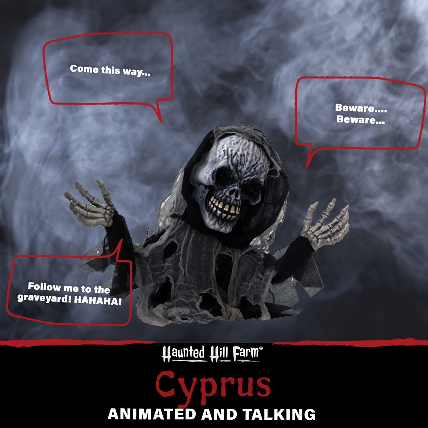 Haunted Hill Farm 27 in. Animatronic Reaper, Indoor/Outdoor Halloween Decoration, Talking, HHFJSKEL-3LSA - Image 9