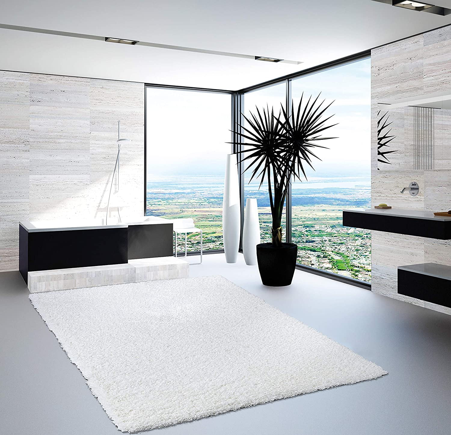 Elegant Comfort Shaggy Collection Modern Indoor Area Rugs, Fluffy Living Room Carpets for Children Bedroom Home Décor Nursery Rug, 5' x 7' ft, Solid Black - Image 2