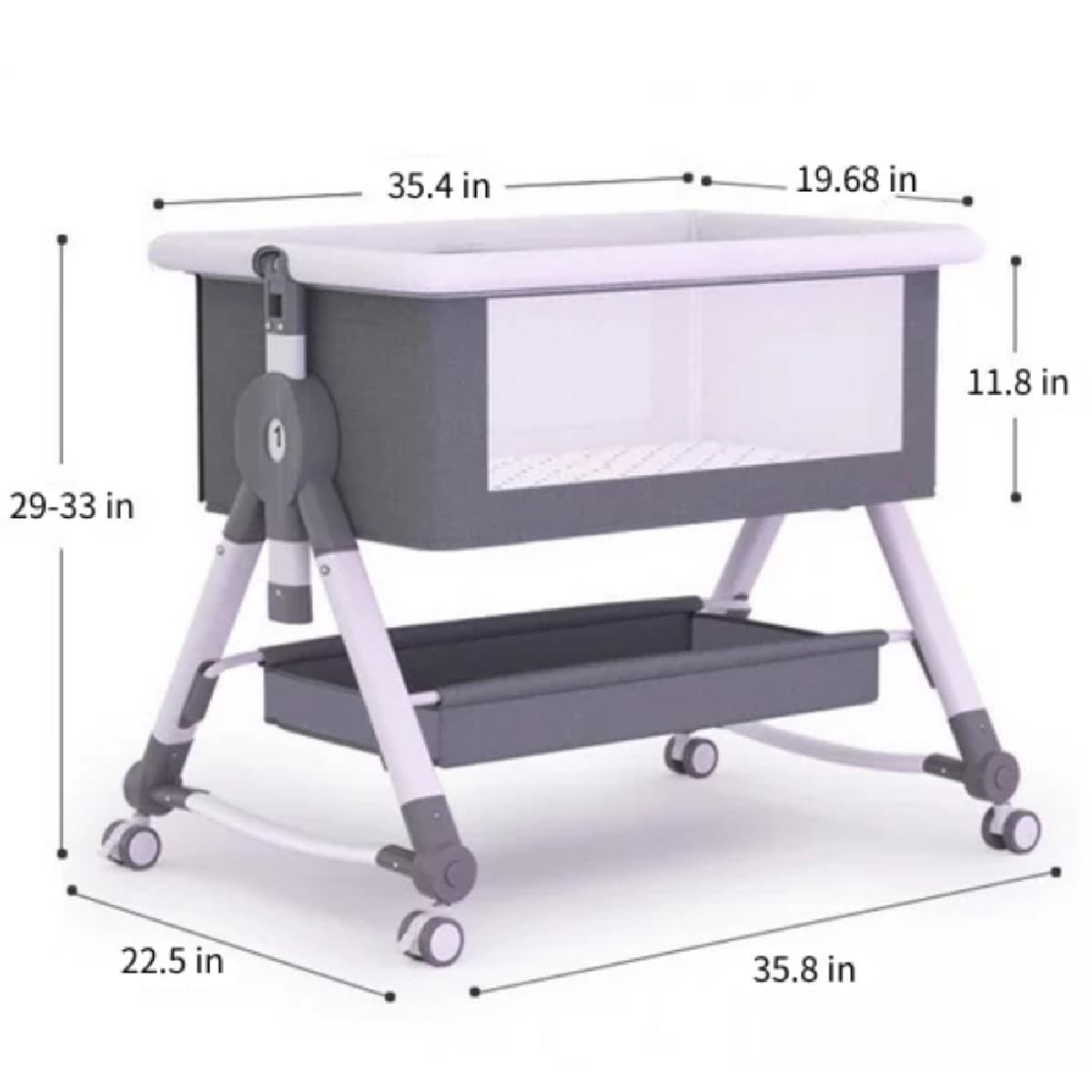 BEJOLO 5-in-1 Baby Bassinet, Adjustable Height Infant Bedside Crib with Diaper Table, 0-24 Months, Gray - Image 5