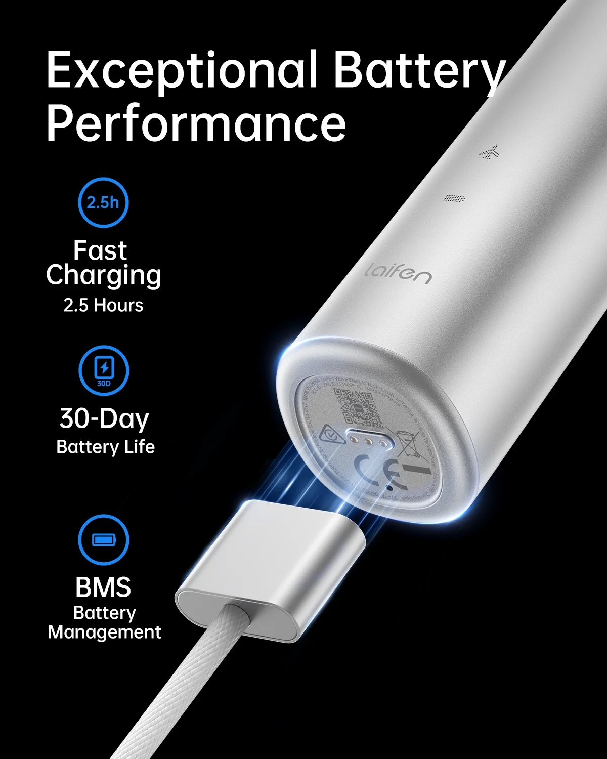 Laifen Wave Electric Toothbrush, Oscillation & Vibration Sonic Electric Toothbrush for Adults with 3 Brush Heads, IPX7 Magnetic Rechargeable Travel Powered Toothbrush (Silver Aluminum Alloy) - Image 10