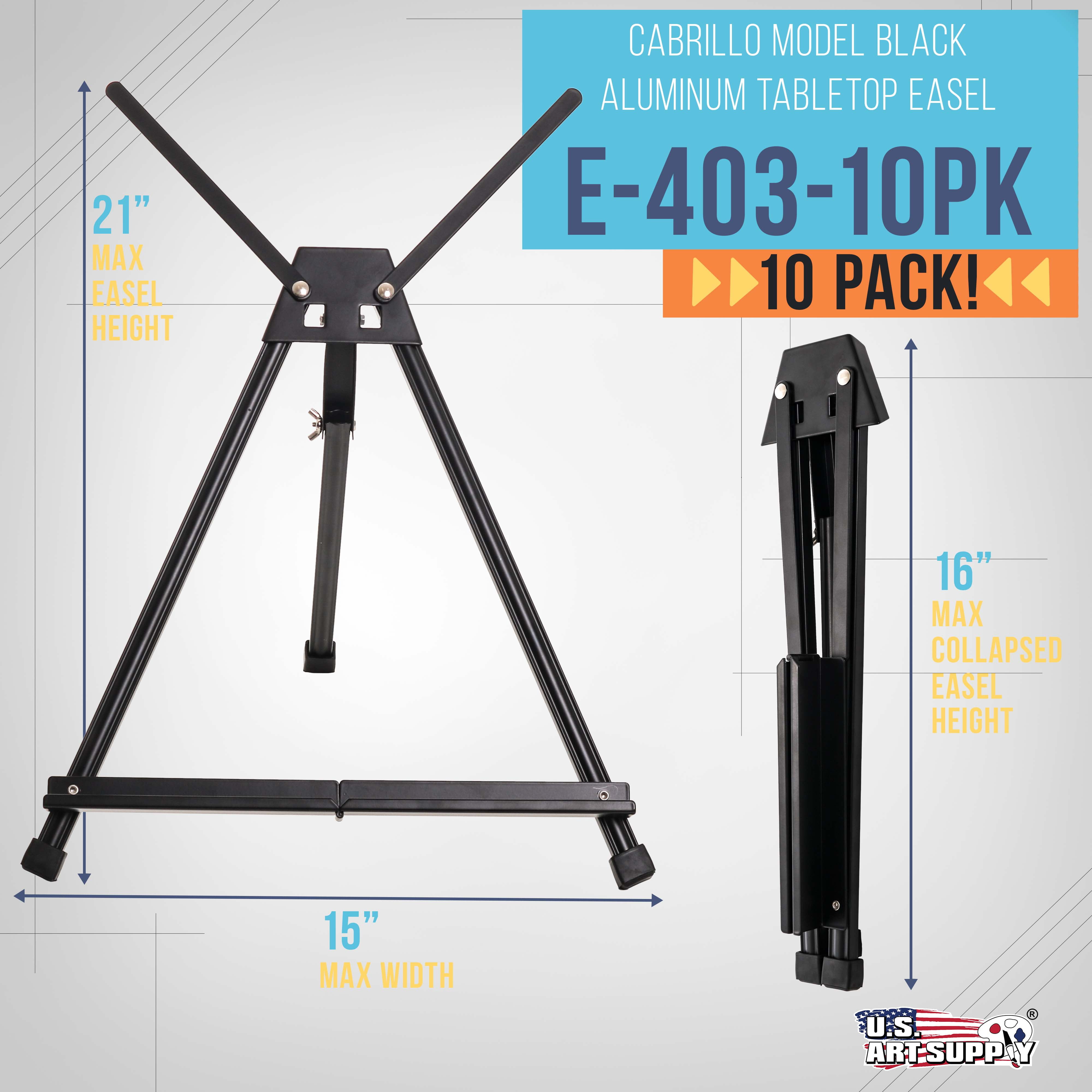U.S. Art Supply 15" to 21" Adjustable Black Aluminum Tabletop Display Easel (Pack of 10) - Artist Tripod Stand with Wing - Image 4