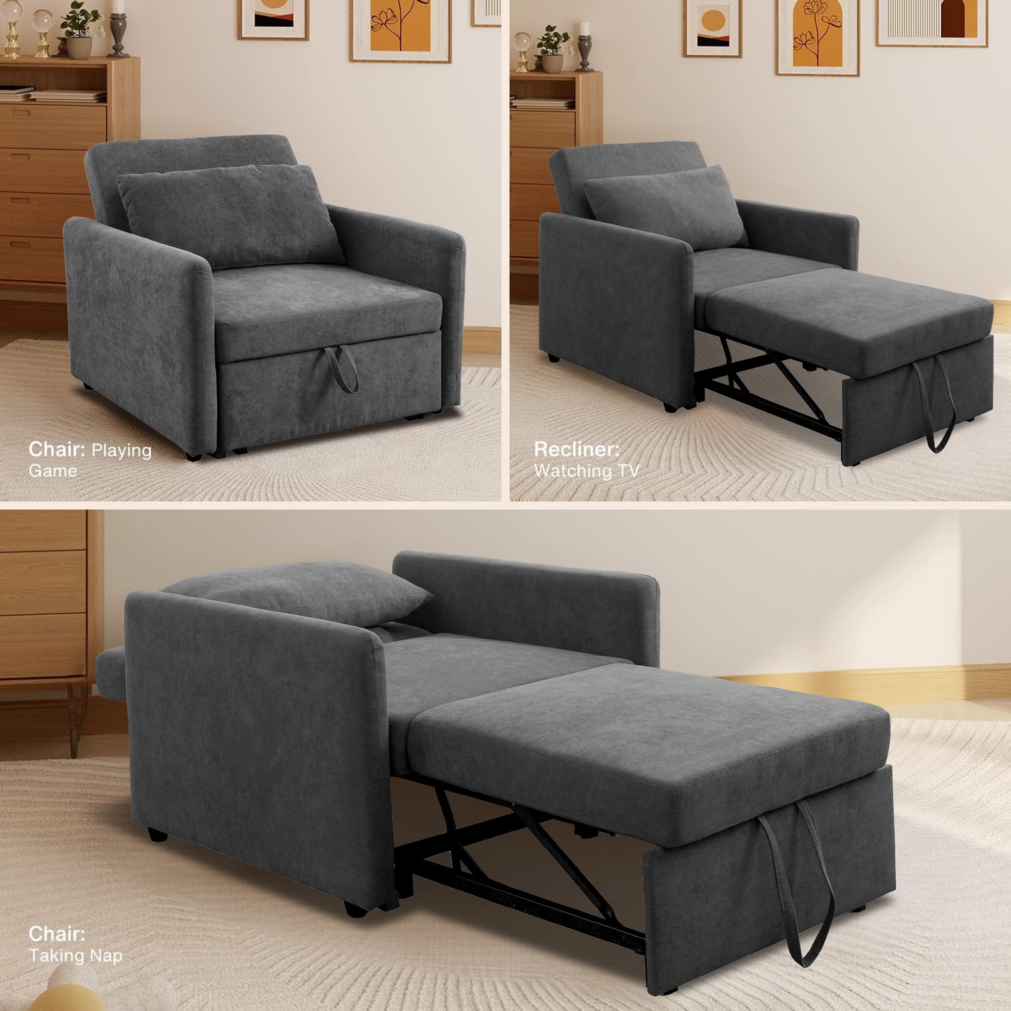 Aukfa 36" Chaise Futon Convertible Sofa Bed, Pull Out Sleeper Chair Bed for Home Office, Lint, Gray - Image 7