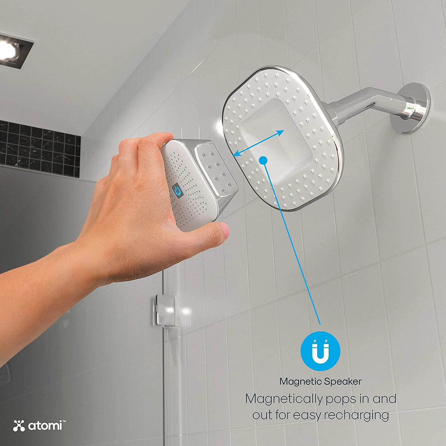 Atomi 4.9” White Showerhead With Removable, Magnetic Bluetooth Speaker – AT1490, 1 Pk - Image 6