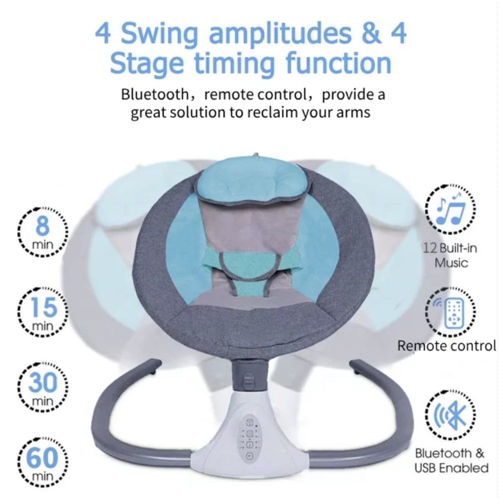 BEJOLO Electric Baby Swing for Infants, Portable Baby Bouncer with Remote Control,bluetooth Music, Blue - Image 9