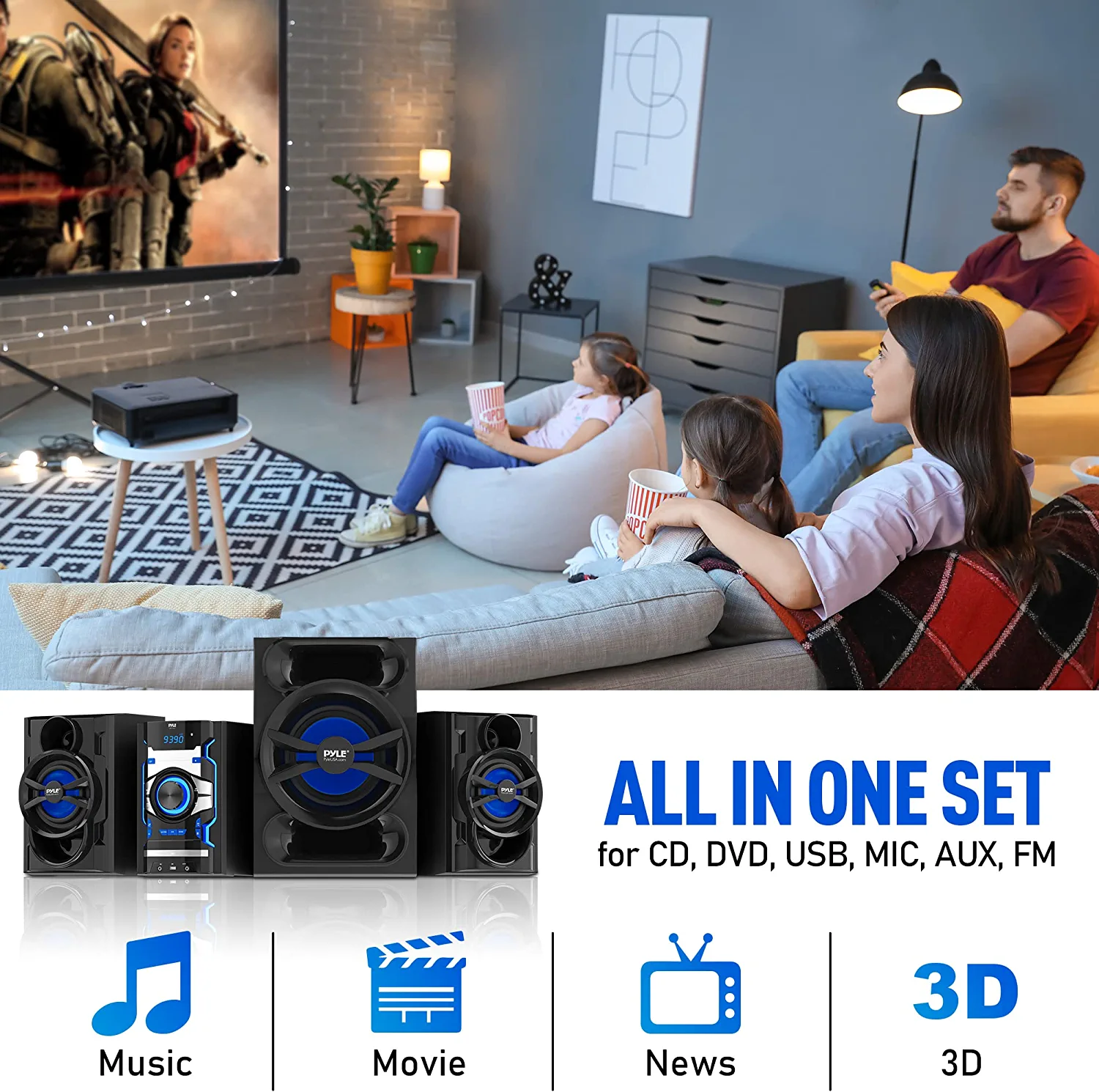 Pyle 3-Piece Wireless Bluetooth Stereo Shelf System - 800W CD & DVD Player for Home Audio - Image 4