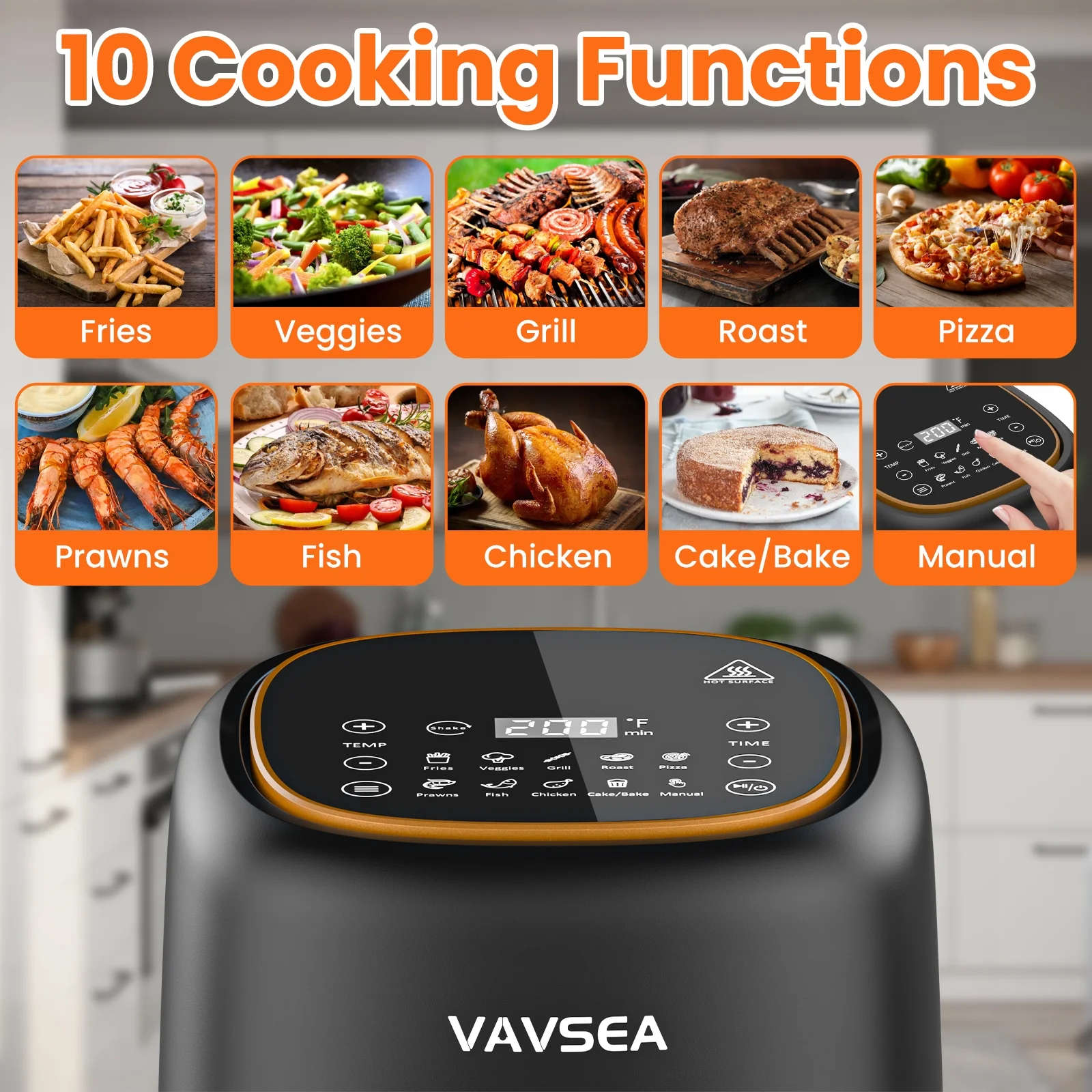 VAVSEA 10-in-1 Air Fryer with Clear Window, 1600W Hot Airfryer Oven with Digital LED Touch Screen, and Non-Stick Basket,6.5QT,New - Image 6