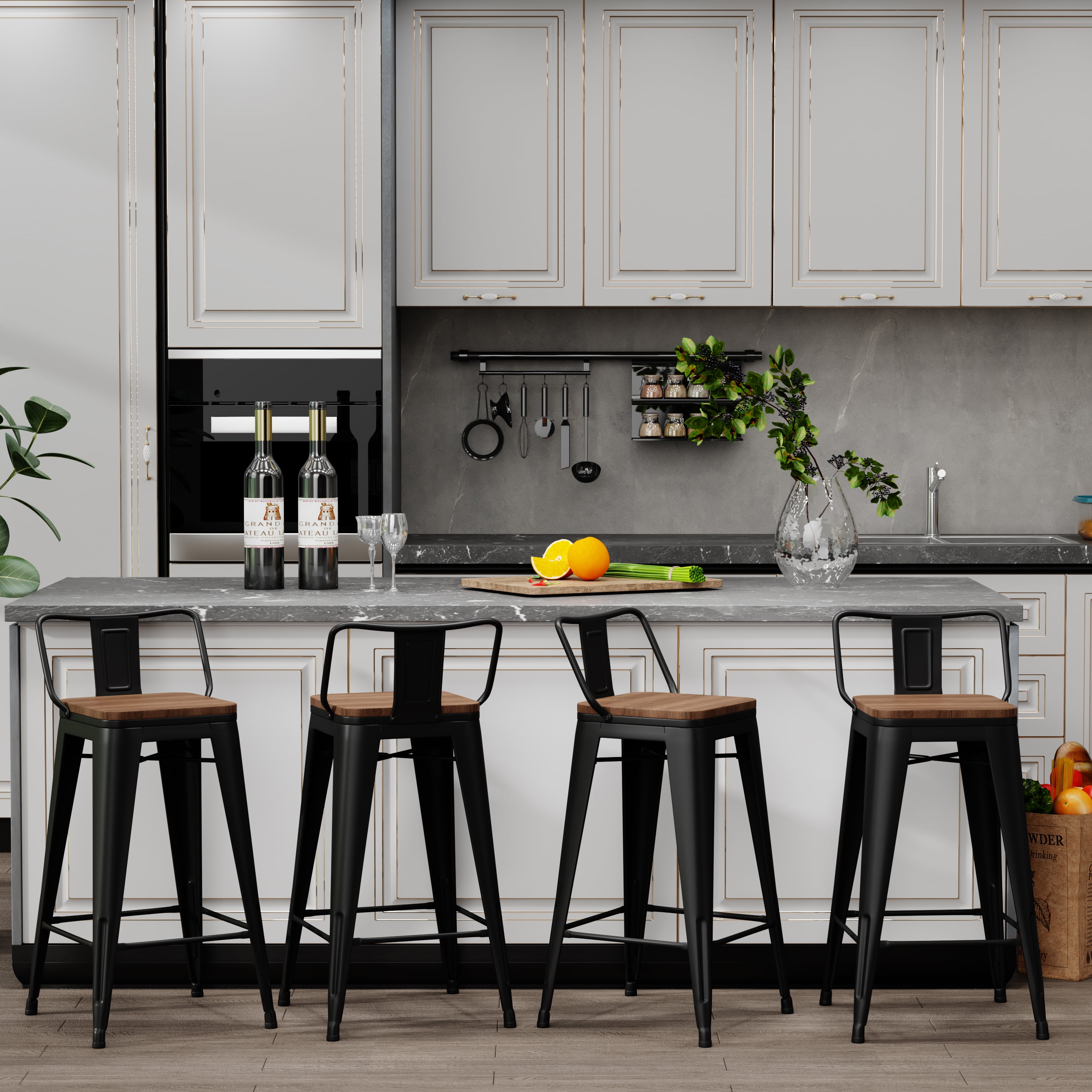 Apeaka 26 inch Bar Stools with back set of 4 Counter Height Stools with Wood Seat Metal Bar Stools - Image 5