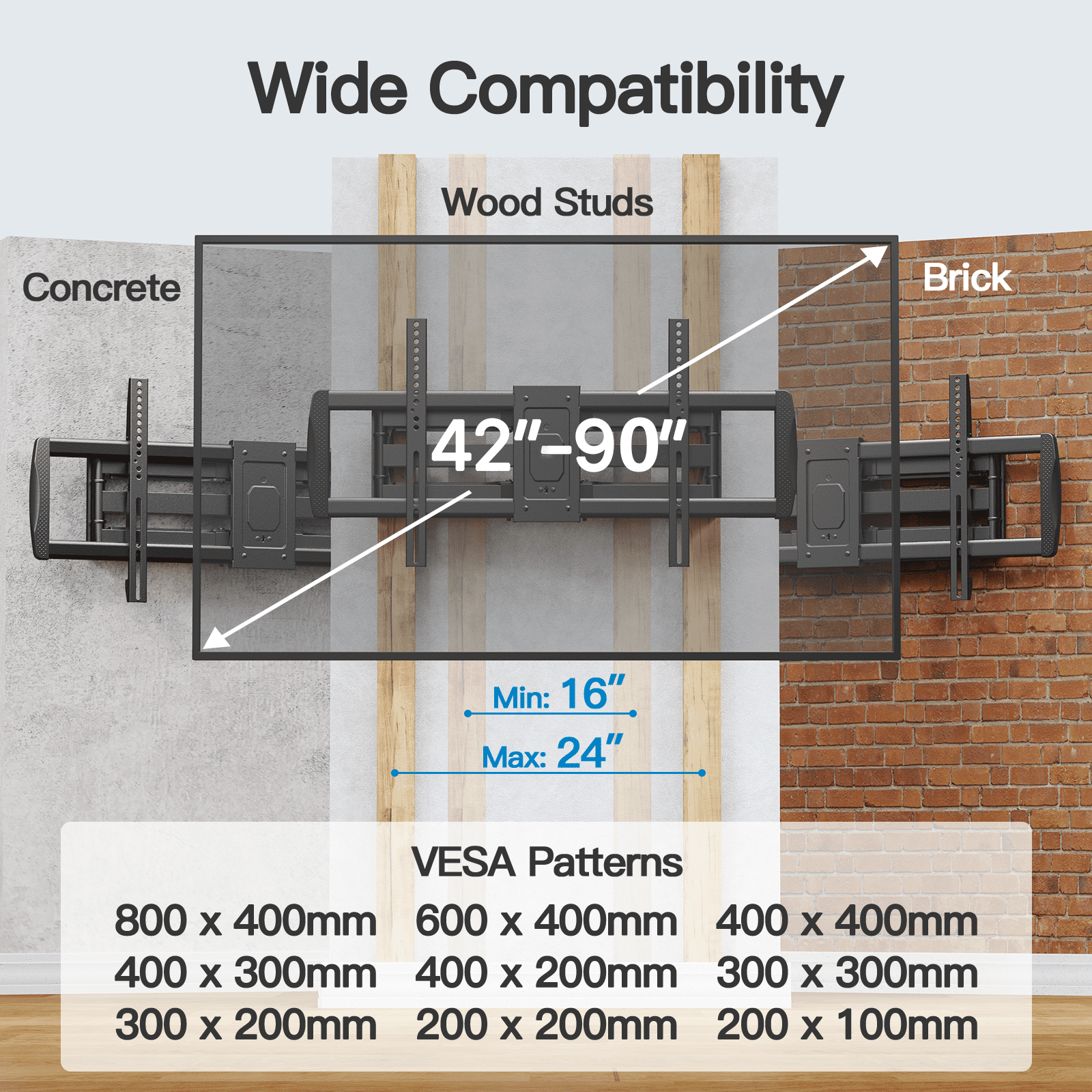 MountFTV Full Motion TV Mount Fits 42-90 in with Swivel, Tilt, Articulating & Extend Max 800x400 mm, Holds up to 150 lbs - Image 4