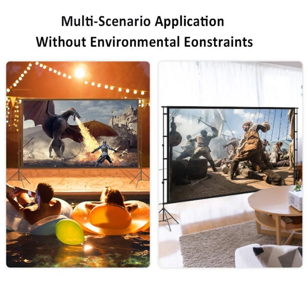 120 Inch Projector Screen with Stand Foldable Portable Movie Screen,HD 4K Double Sided Indoor Outdoor for Home Theater - Image 6