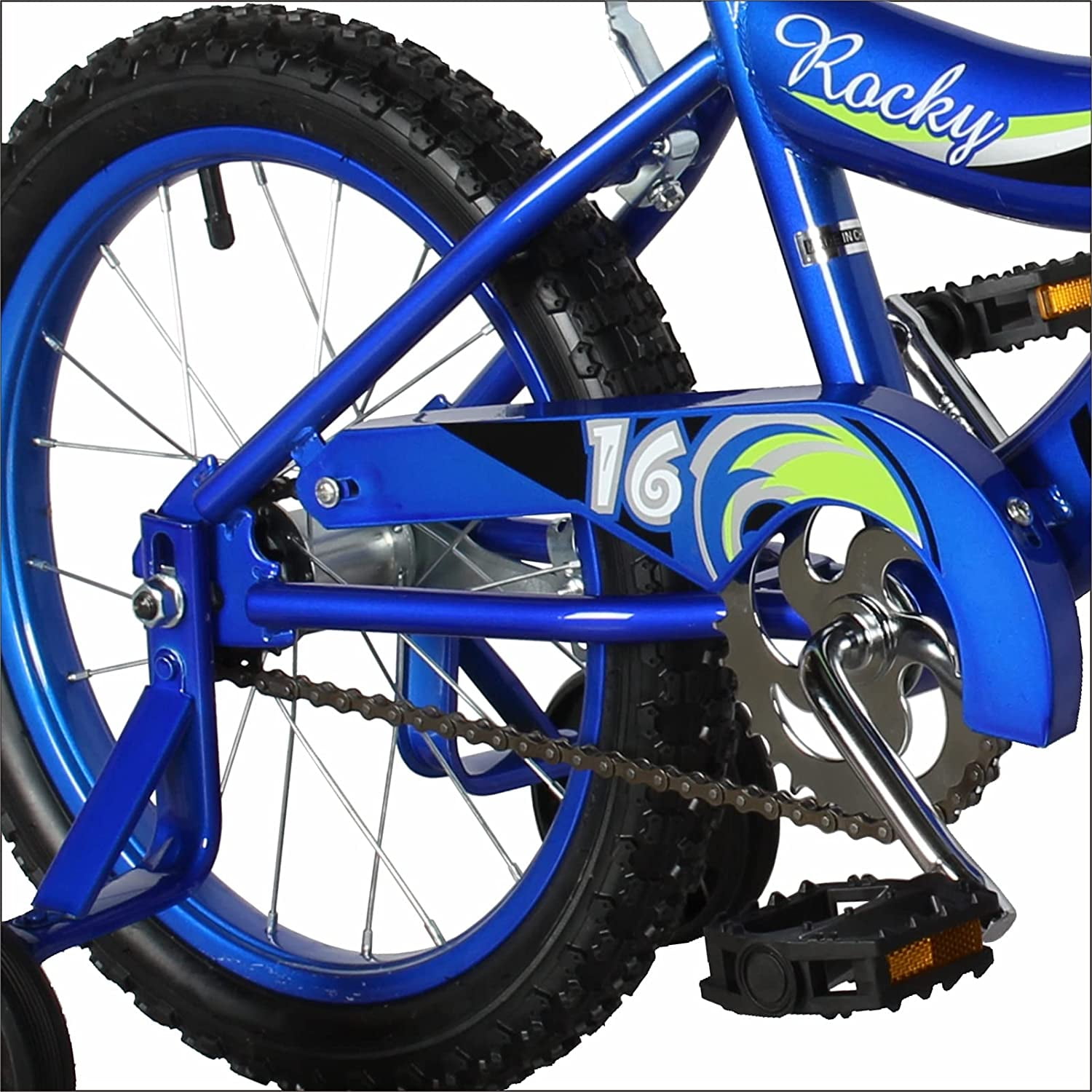 WonderWheels 16" BMX S-Type Frame Bicycle Coaster Brake One Piece Crank Chrome Rims Black Tire Kid's Bike - Blue - Image 4