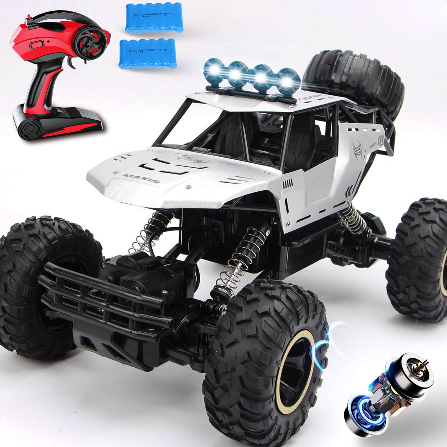 4DRC 1:12 Rc Car,off Road Truck Remote Control Car Metal Shell 2.4G 4WD,with 2 Batteries ,Cars for Boys& Gift for Kids,Silver - Image 5