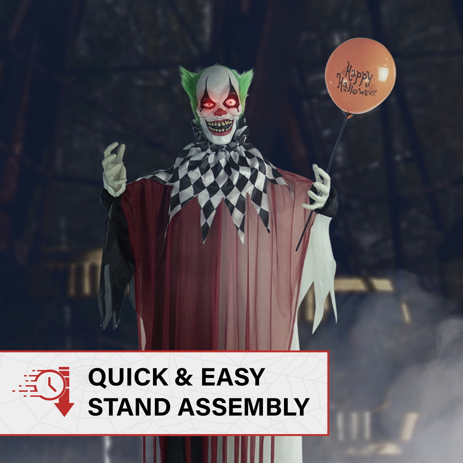 Haunted Hill Farm 5.9 ft Life-Size Animatronic Clown Halloween Decoration with Lights and Sound, HHCLOWN-7FLSA - Image 9