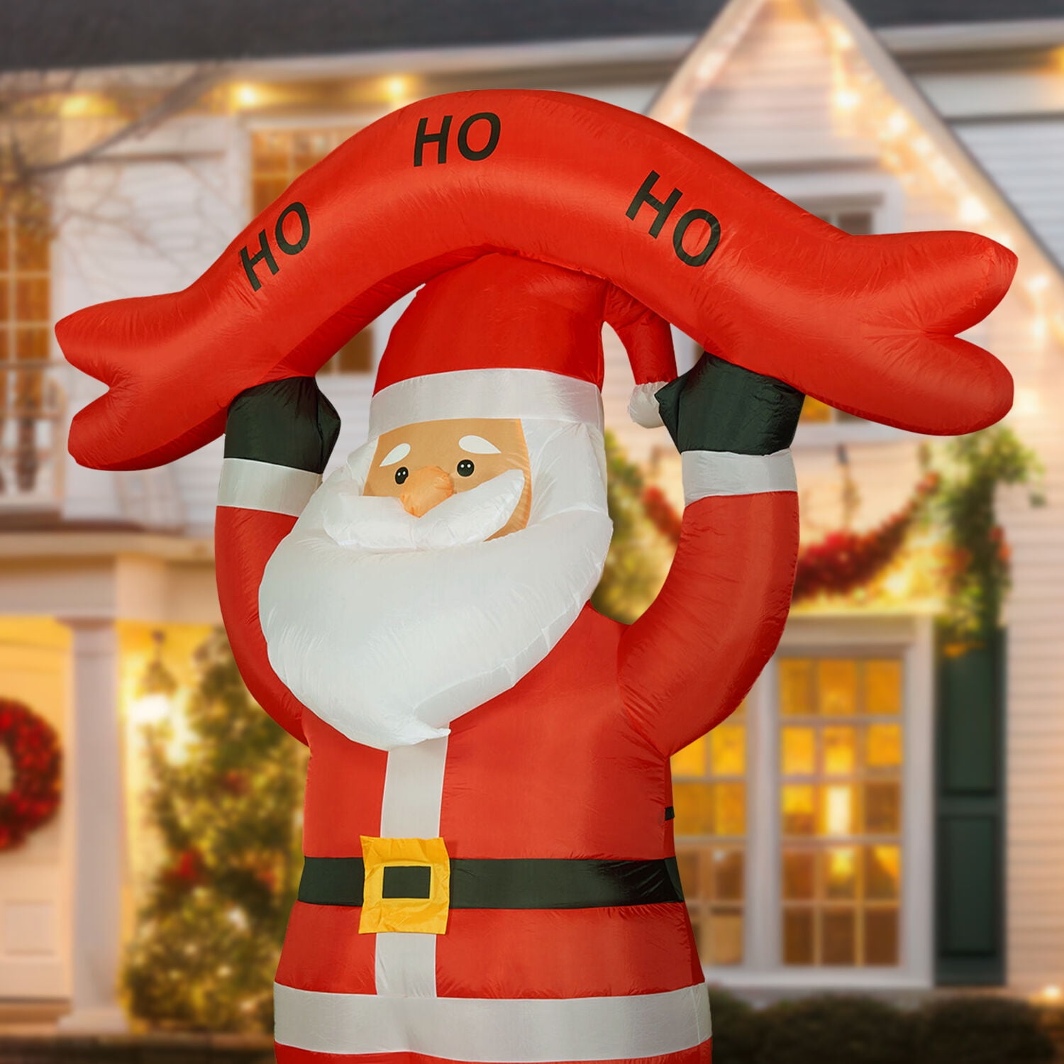 Fraser Hill Farm 10 ft Tall Santa Holding HO HO HO Sign, Outdoor Blow-Up Christmas Inflatable with Lights and Storage Bag, FHFSANTA104-L - Image 10