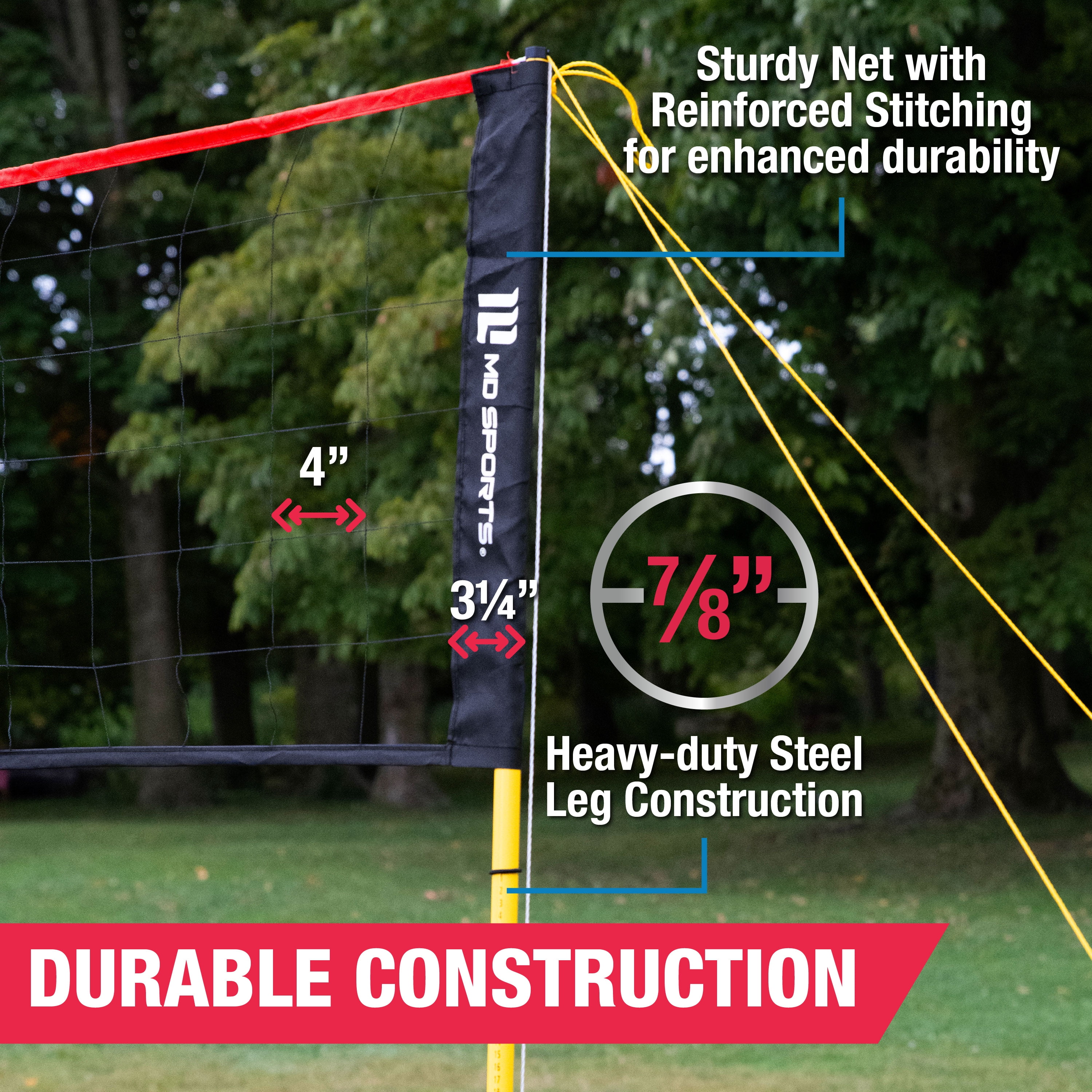 30 ft Volleyball Set, Quick Assembly, Official Size Net with Adjustable Height, Steel Poles, Ball Included, by MD Sports - Image 11