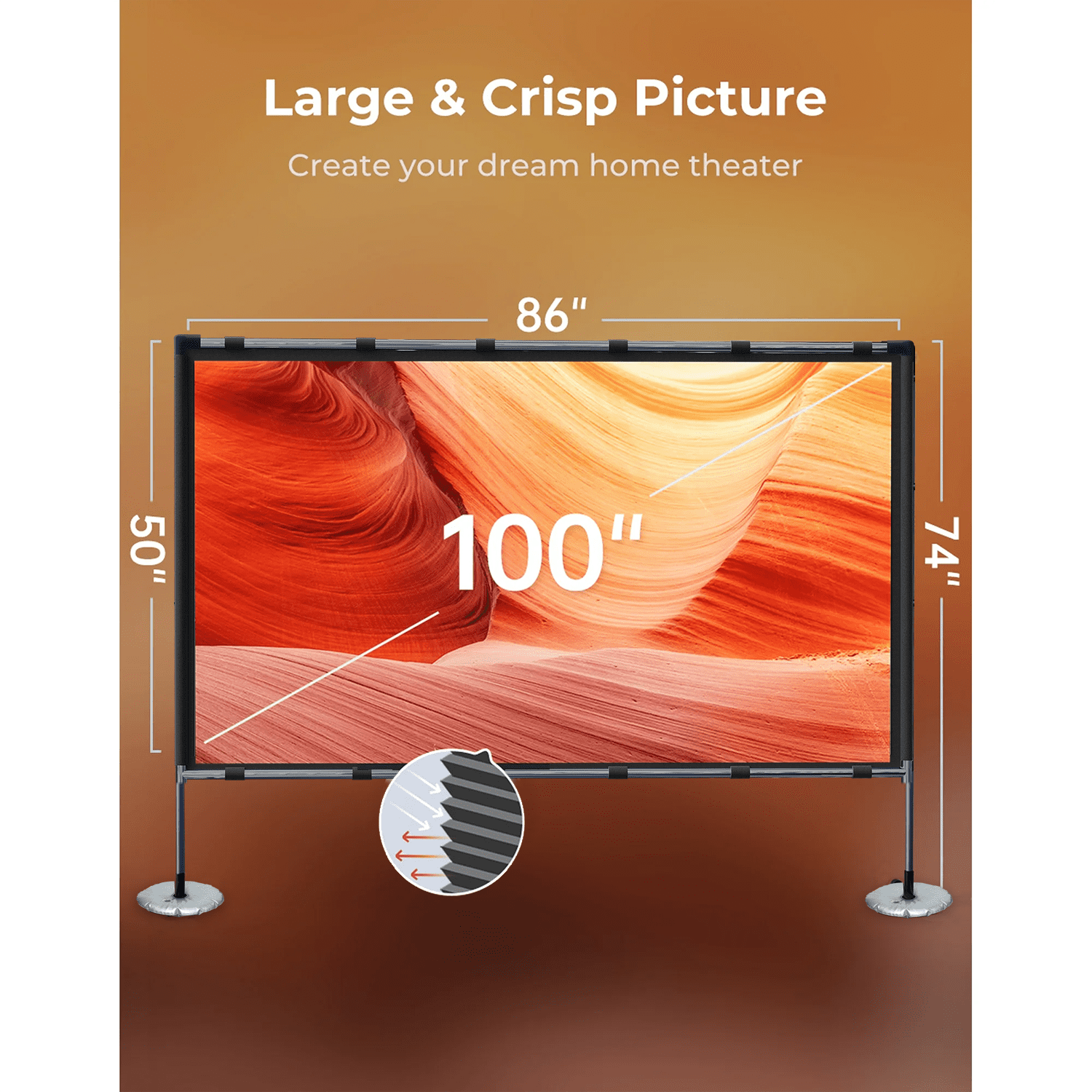 VANKYO Projector Screen with Stand, 100-inch Portable Indoor Outdoor Projector Screen, Wrinkle-Free 16:9 HD 4K Tripod Projector Screen, Adjustable Height, 160° Viewing Angle - Image 5