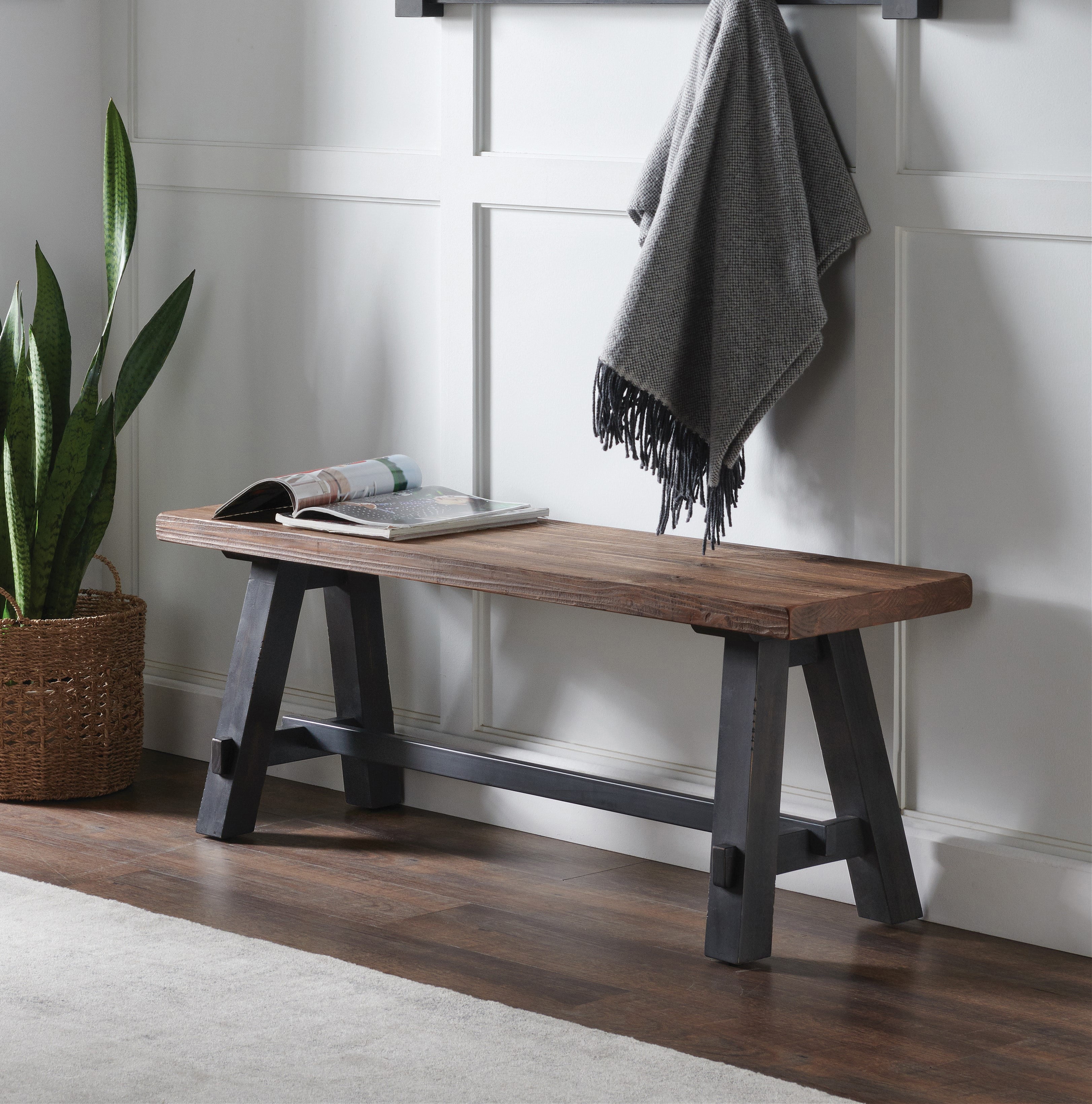 Alaterre Furniture Adam 48"L Solid Wood Entryway Bench, Rustic Industrial Style, Seating, Easy Assembly, Brown - Image 5