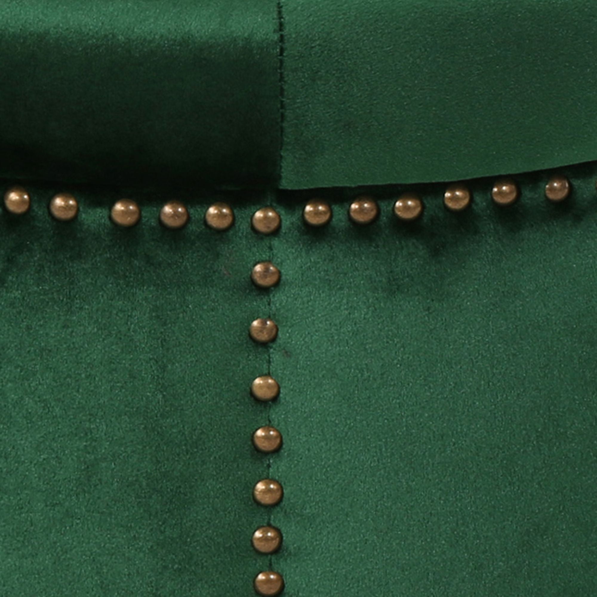 22" Emerald Green and Black Contemporary Round Tufted Ottoman - Image 4