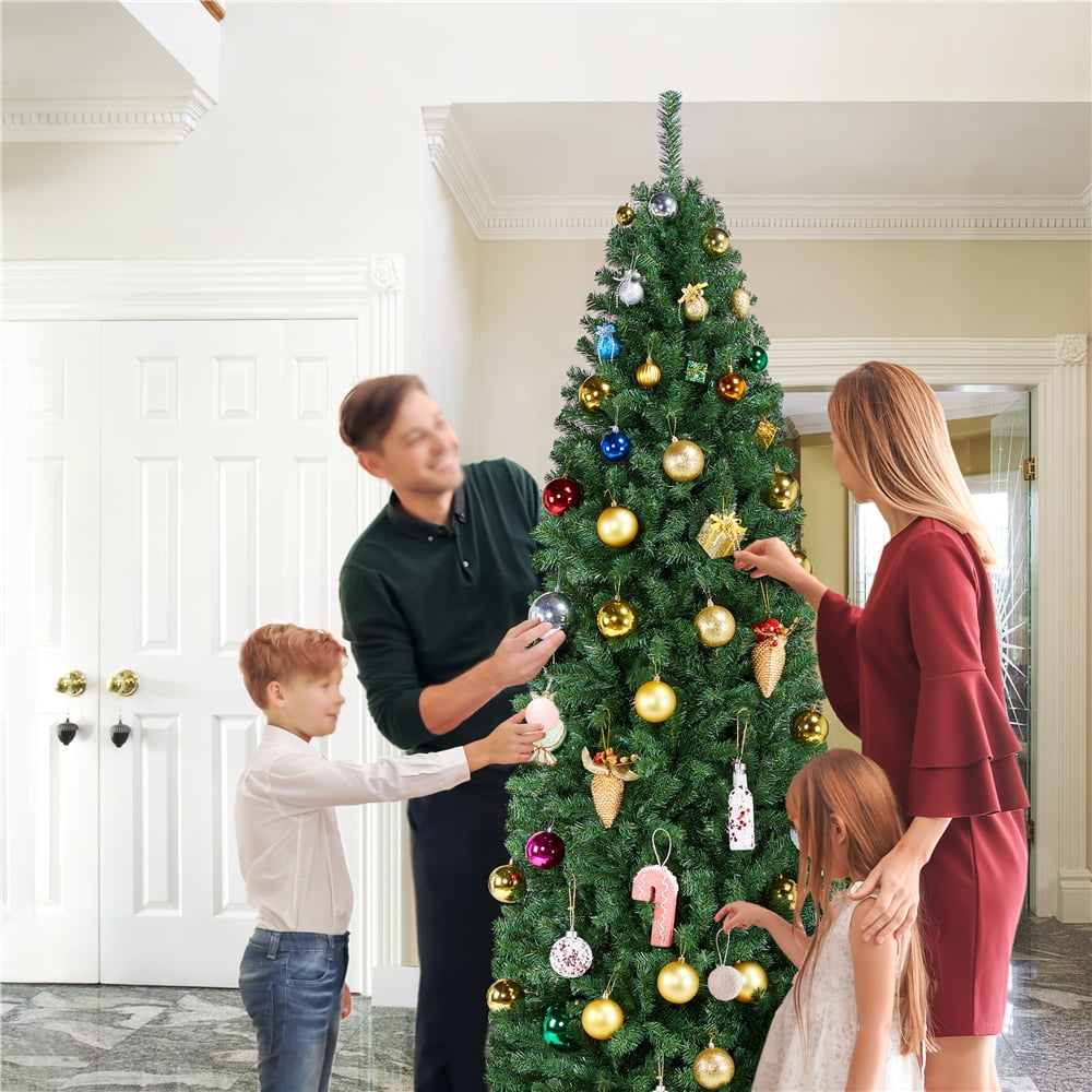 Alden Design 7.5 Ft Unlit Hinged Artificial Spruce Slim Christmas Tree, Green - Image 8