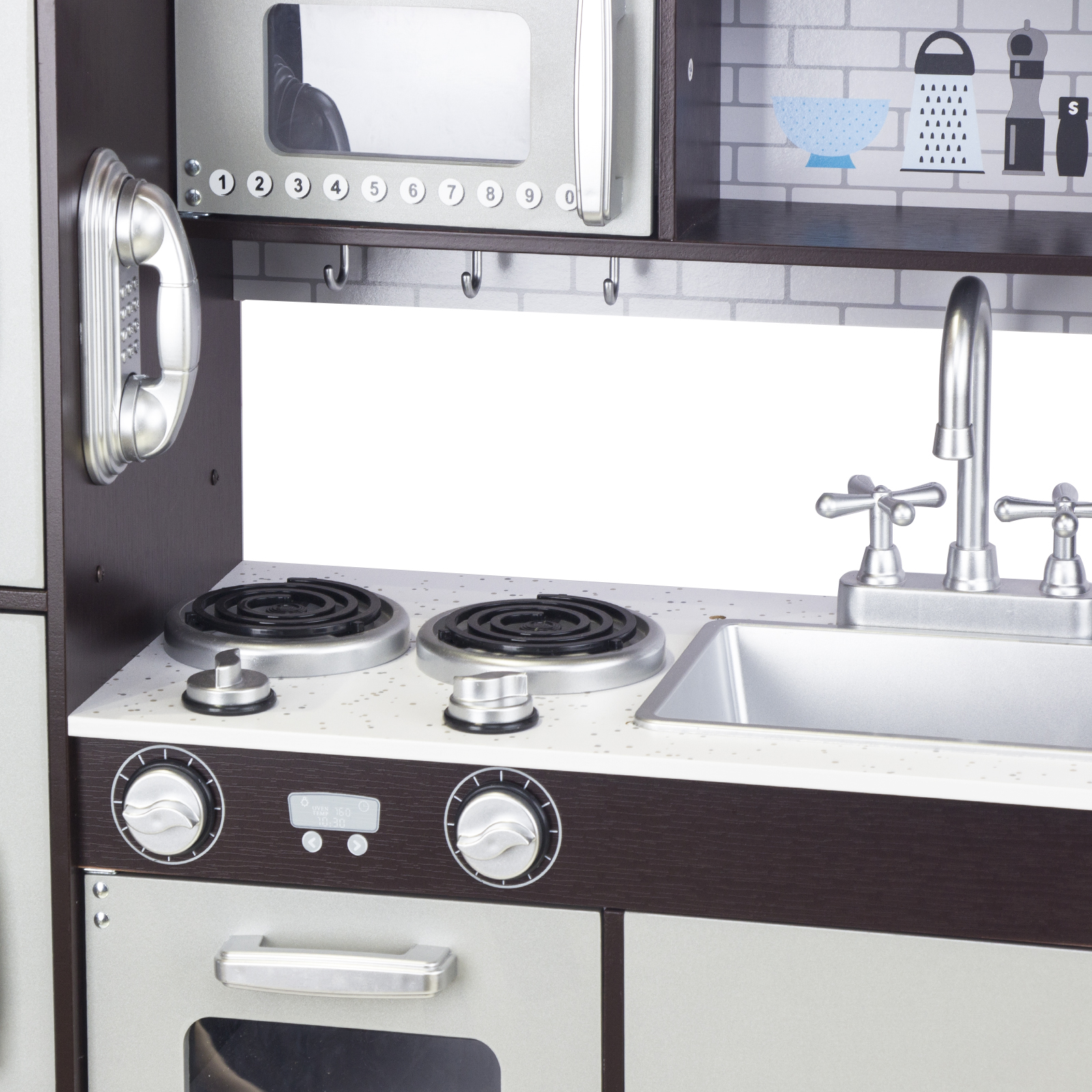 WoodenEdu Pretend Kitchen Playset, Pretend Wooden Play Kitchen Toy with Realistic Sounds for Ages 3-8 Girls Boys - Image 5