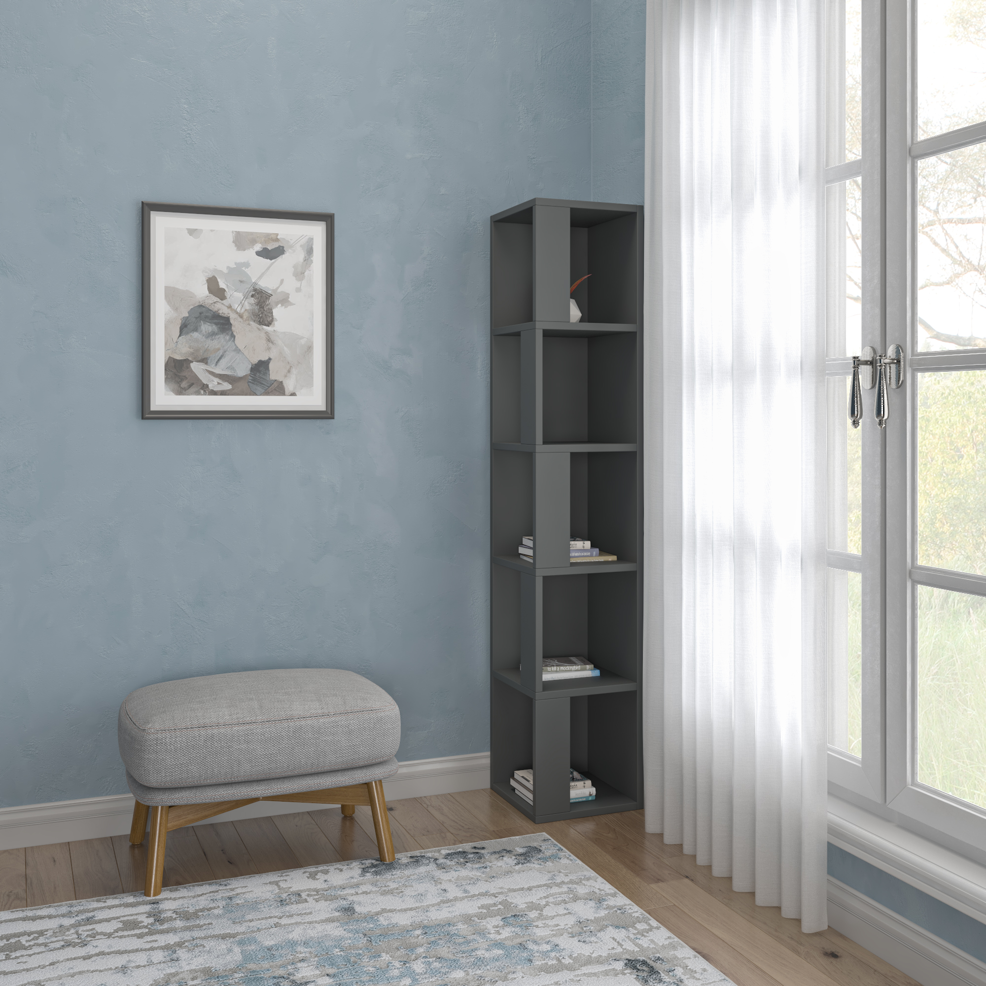 Ada Home Decor Furniture Multiple Tier Open Shelf Anthracite Baltic Modern Bookcase - Image 7