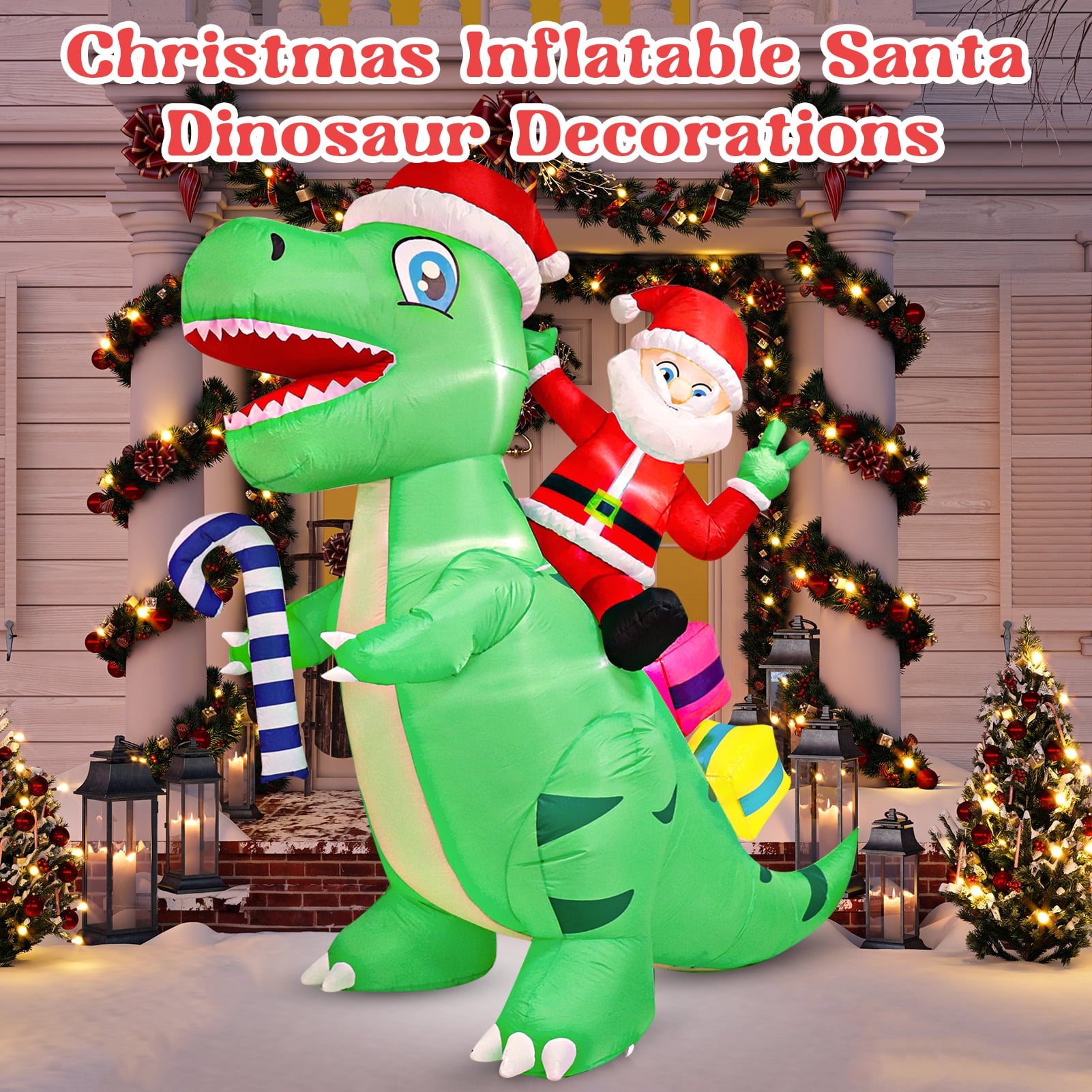 HEQUSIGNS Christmas Inflatable Santa Dinosaur Decoration, 7 FT Giant Blow Up LED Light Up Inflate Santa Dinosaurs Decor for Christmas Indoor Outdoor Yard Garden Party Decorations - Image 5