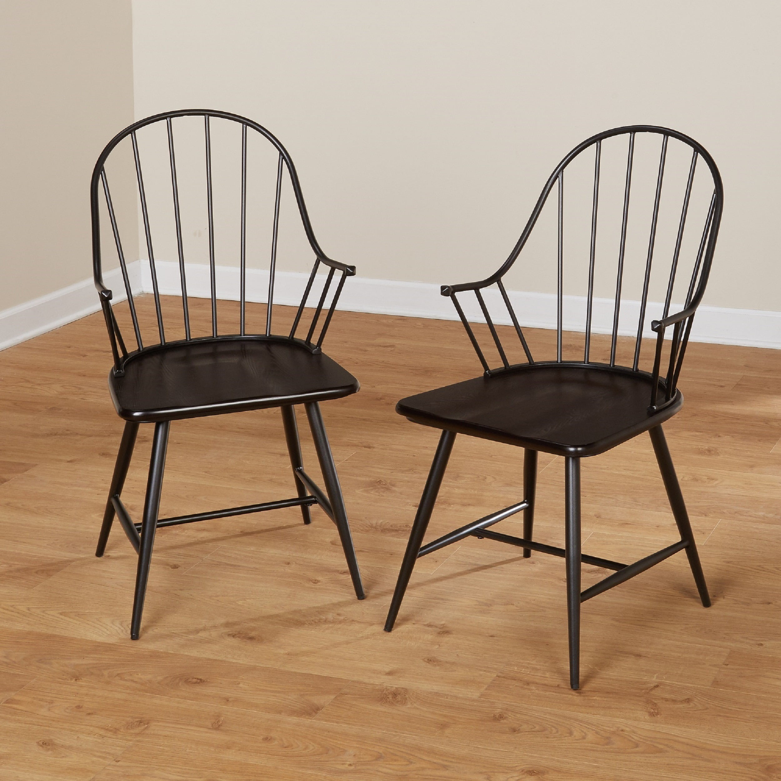 Windsor Mixed Media Arm Chair, Set of 2, Black/Espresso - Image 4