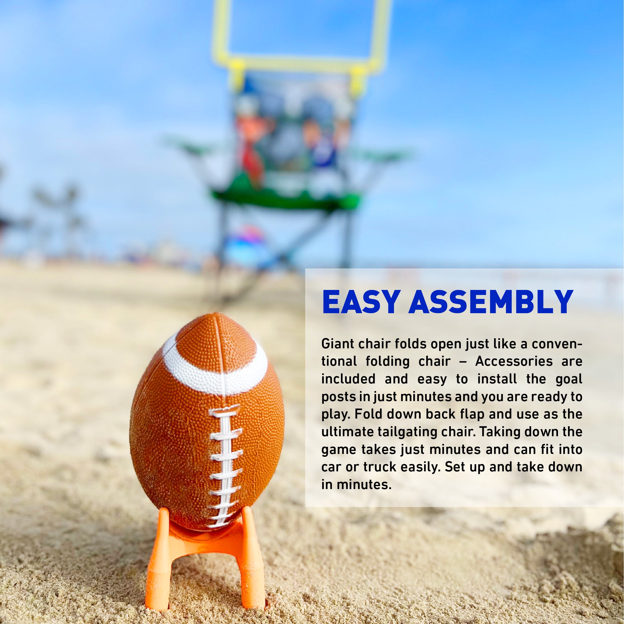 XXL Giant Football Toss Game & Tailgating Chair Combo - 8’ Tall - Outdoor Football Game for 2-4 people – Includes Footballs, Air Pump, Kicking Tee & Storage Bag – Tailgating, Backyard, Beach & Parks - Image 7