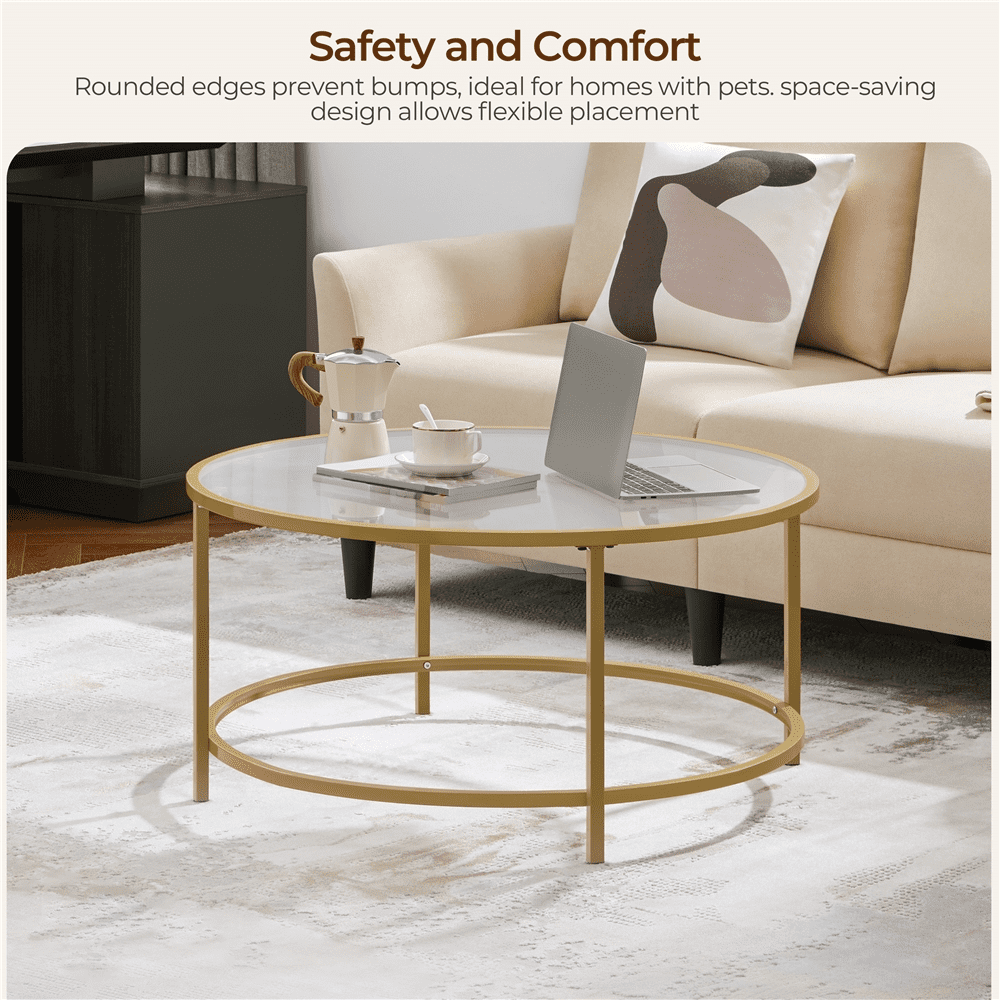 Renwick Round Glass Top Coffee Table for Livingroom, Gold - Image 4