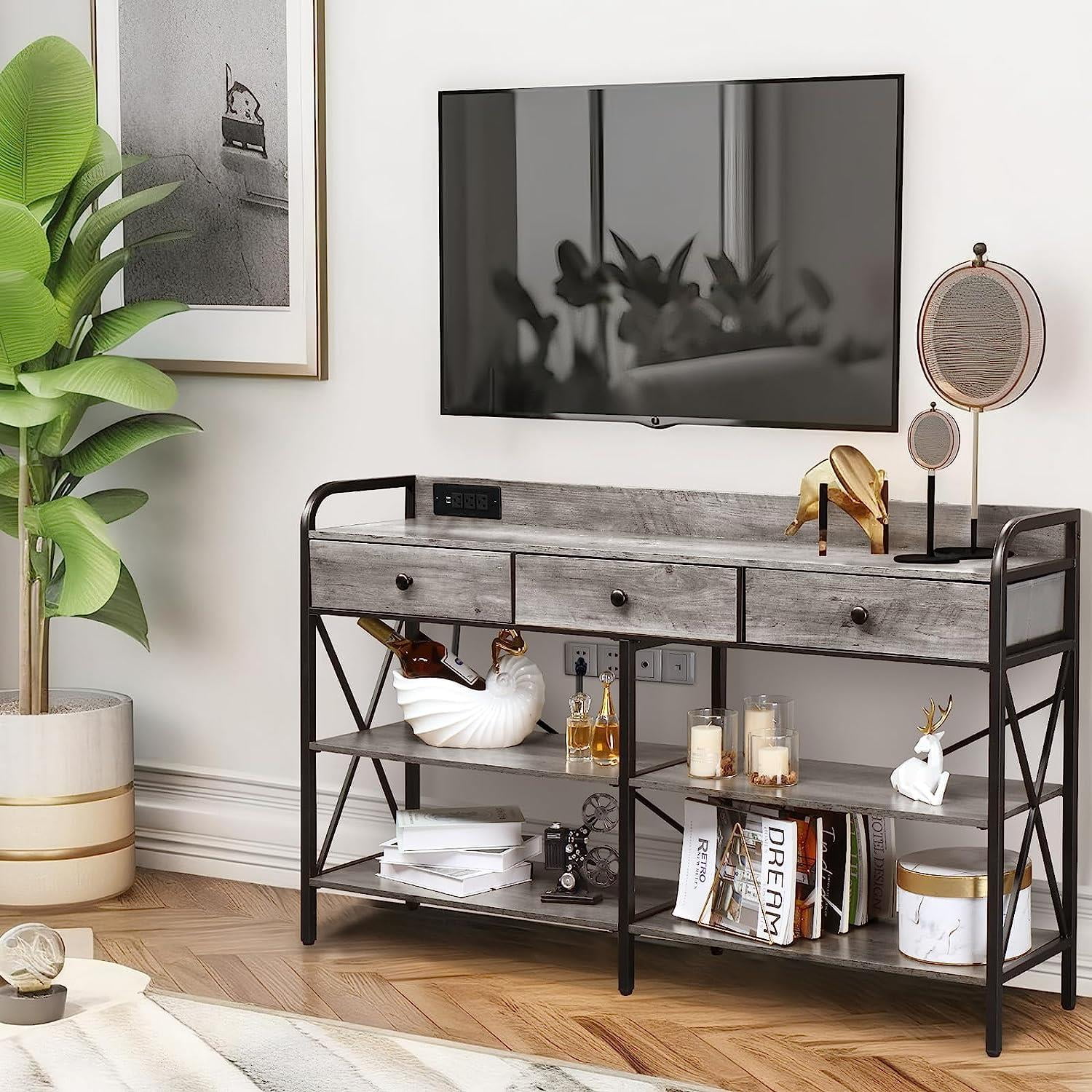 "Zimtown 55"" Industrial Console Table with Power Outlet and USB Ports, Gray, Suitable for Living" - Image 3