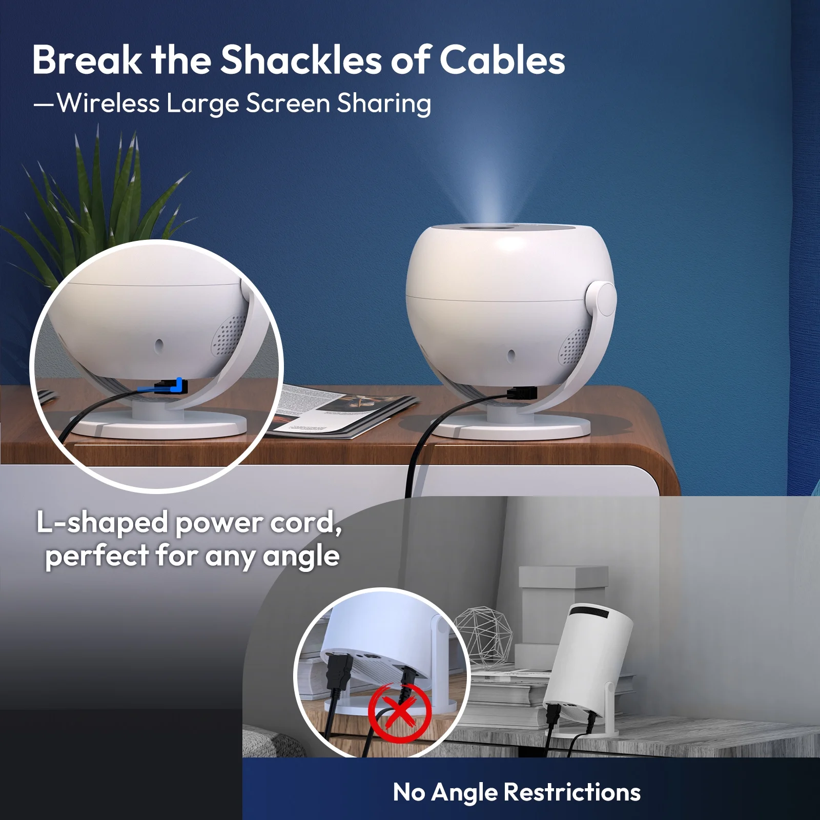 XGODY A2 Wifi & Bluetooth 1080P Mini Projector,40-120" Screen,Dual 3W Speakers,Set with Accessories, White, 1 Set - Image 7