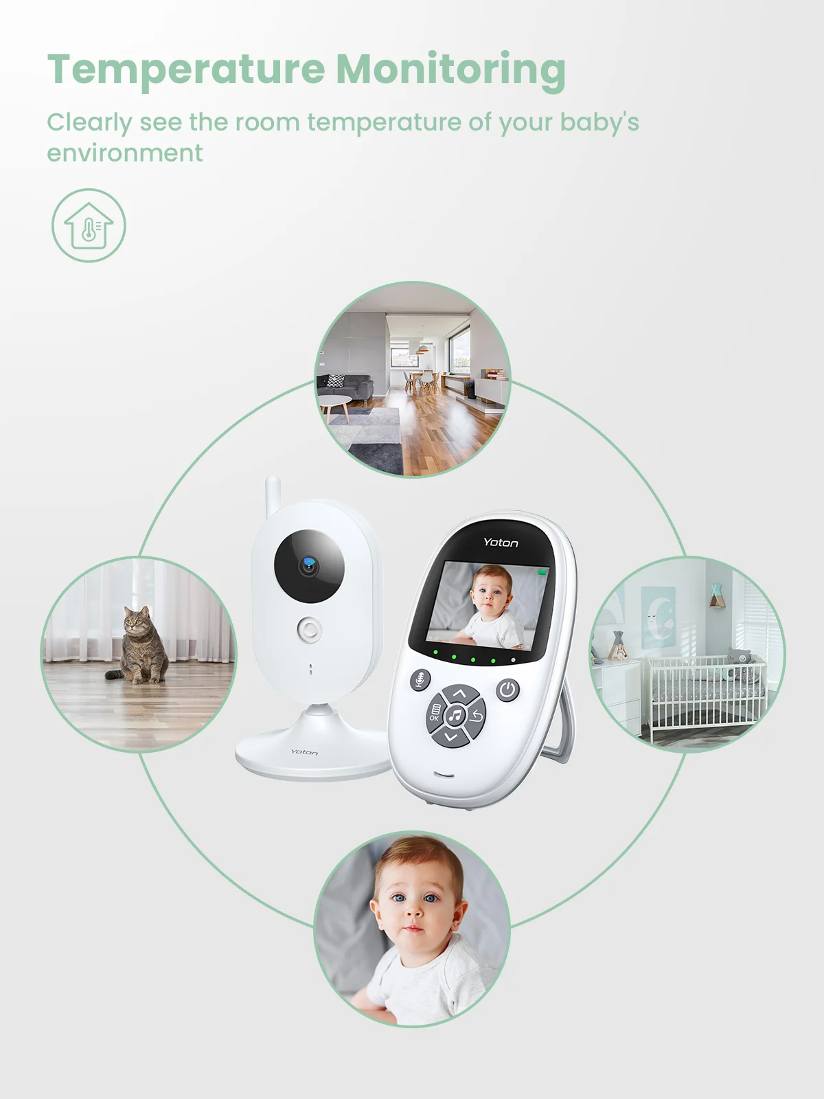YOTON Video Baby Monitor with Camera, Auto Night Vision, 2 Way Talk, Lullabies with 2.4 GHz, White - Image 6