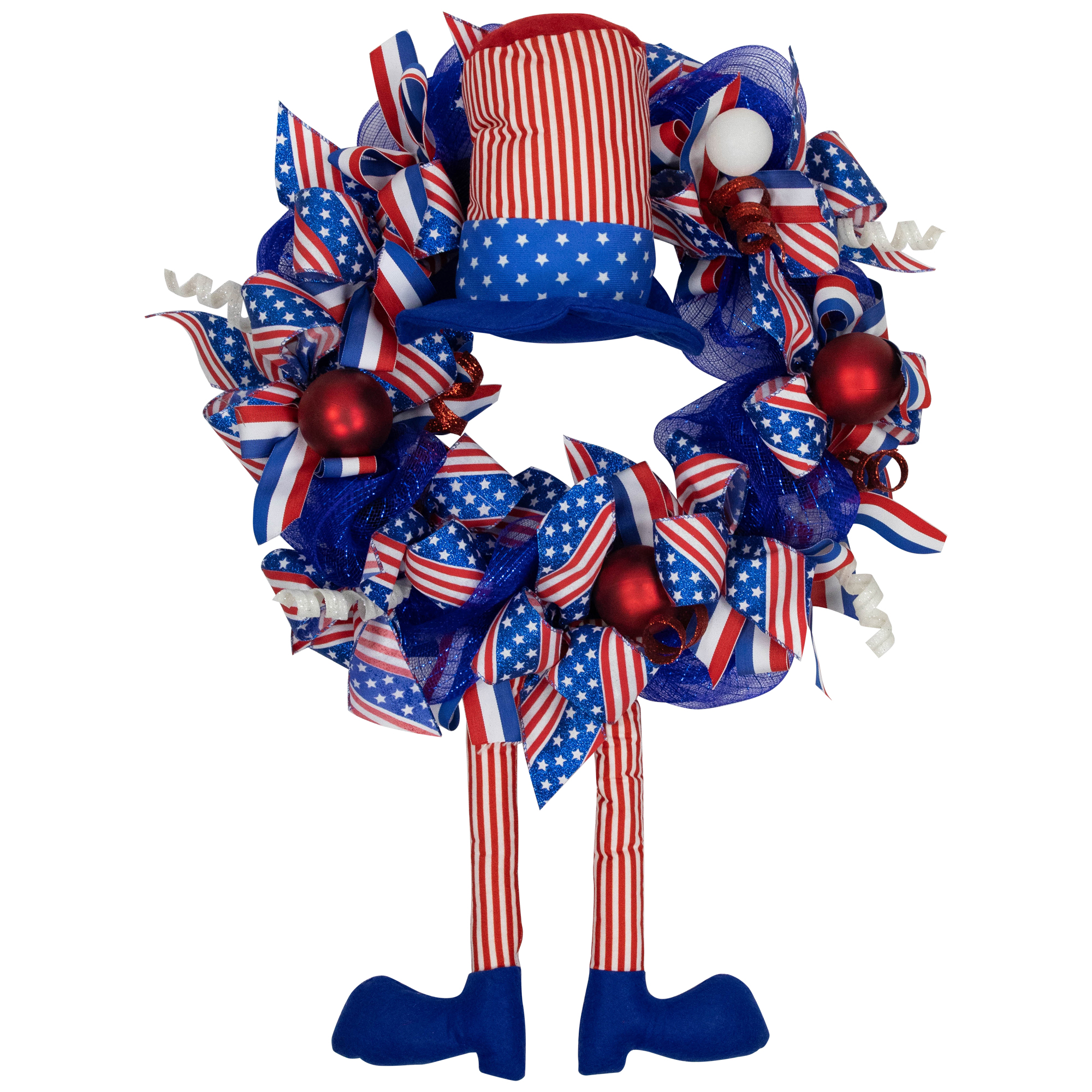Northlight Patriotic Hat with Legs Deco Mesh Ribbon Wreath - 24" - Image 6