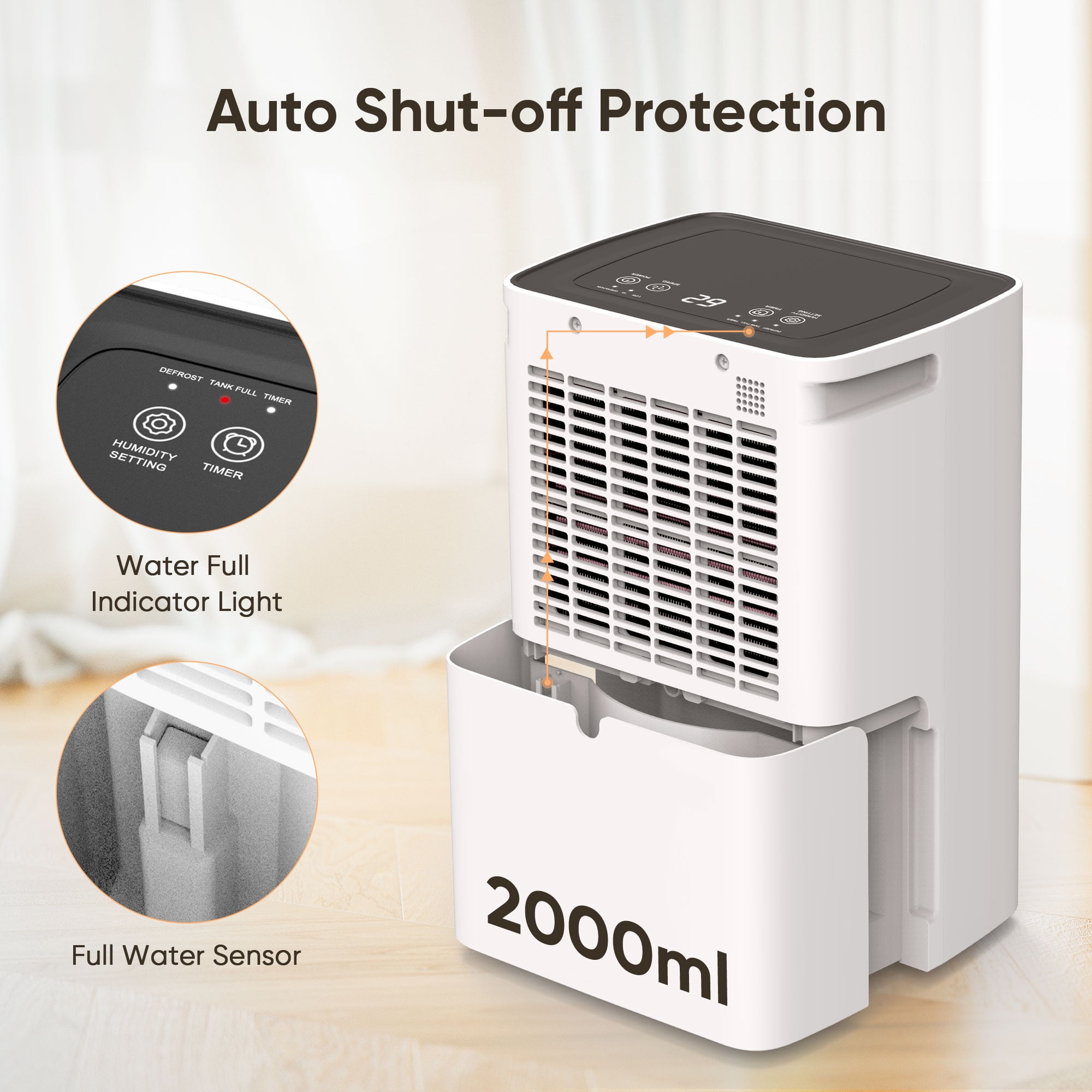 Airfire 8 Pint Dehumidifiers, 1500 Sq.Ft Dehumidifier with Drain Hose, 0.59 Gal Water Tank, Overflow Protection, Dehumidifiers for Home Basement Bedroom Bathroom Laundry Room - Image 4