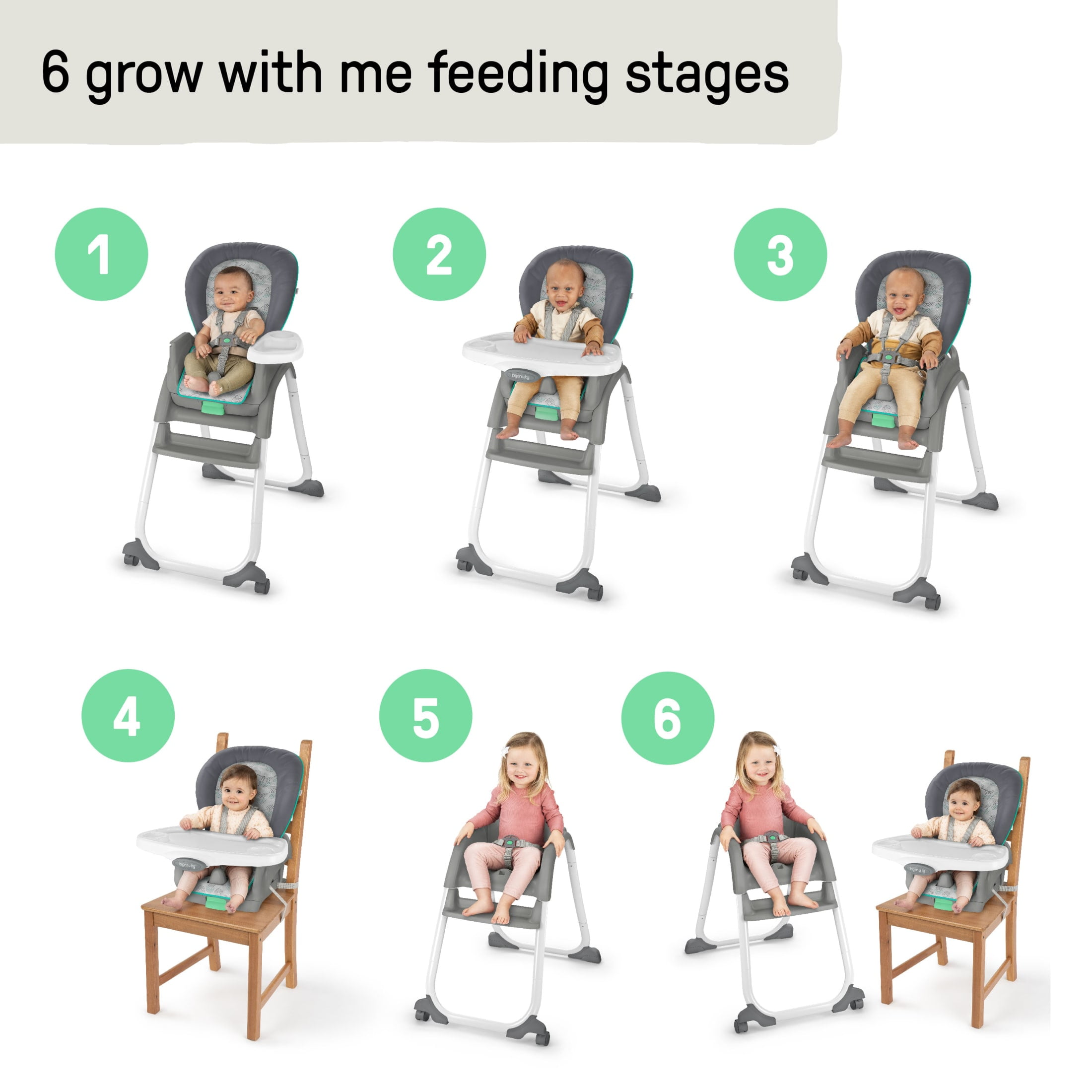 Ingenuity Full Course 6-in-1 Infant Baby High Chair, Unisex, Age Up to 5 Years, Astro, Gray - Image 8