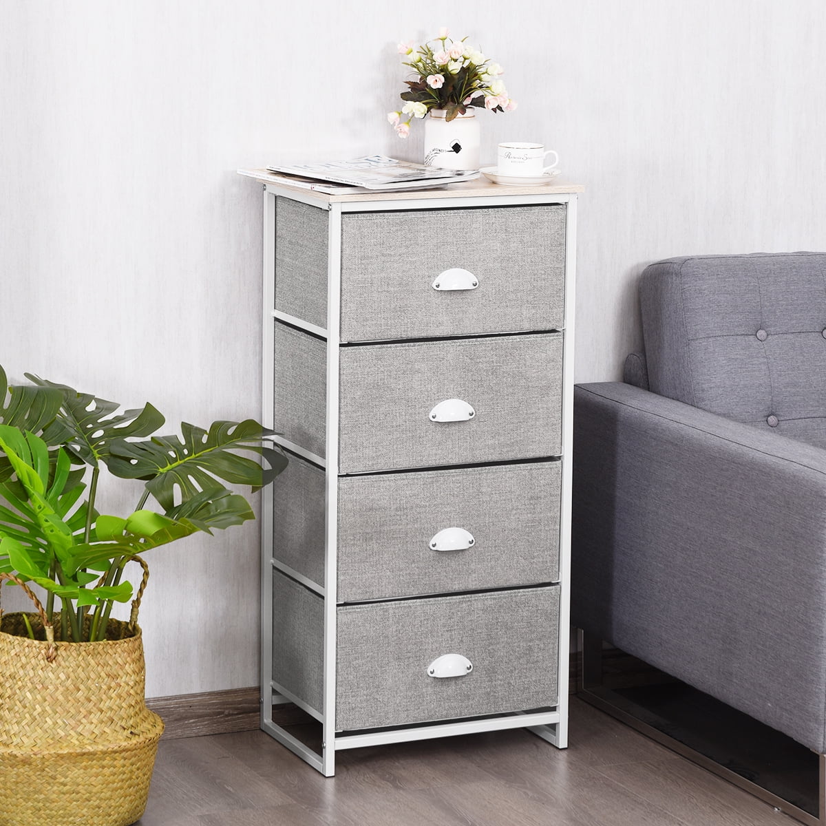 Topbuy 4-Drawer Fabric Storage Tower Unit Nightstand with Drawers - Image 5