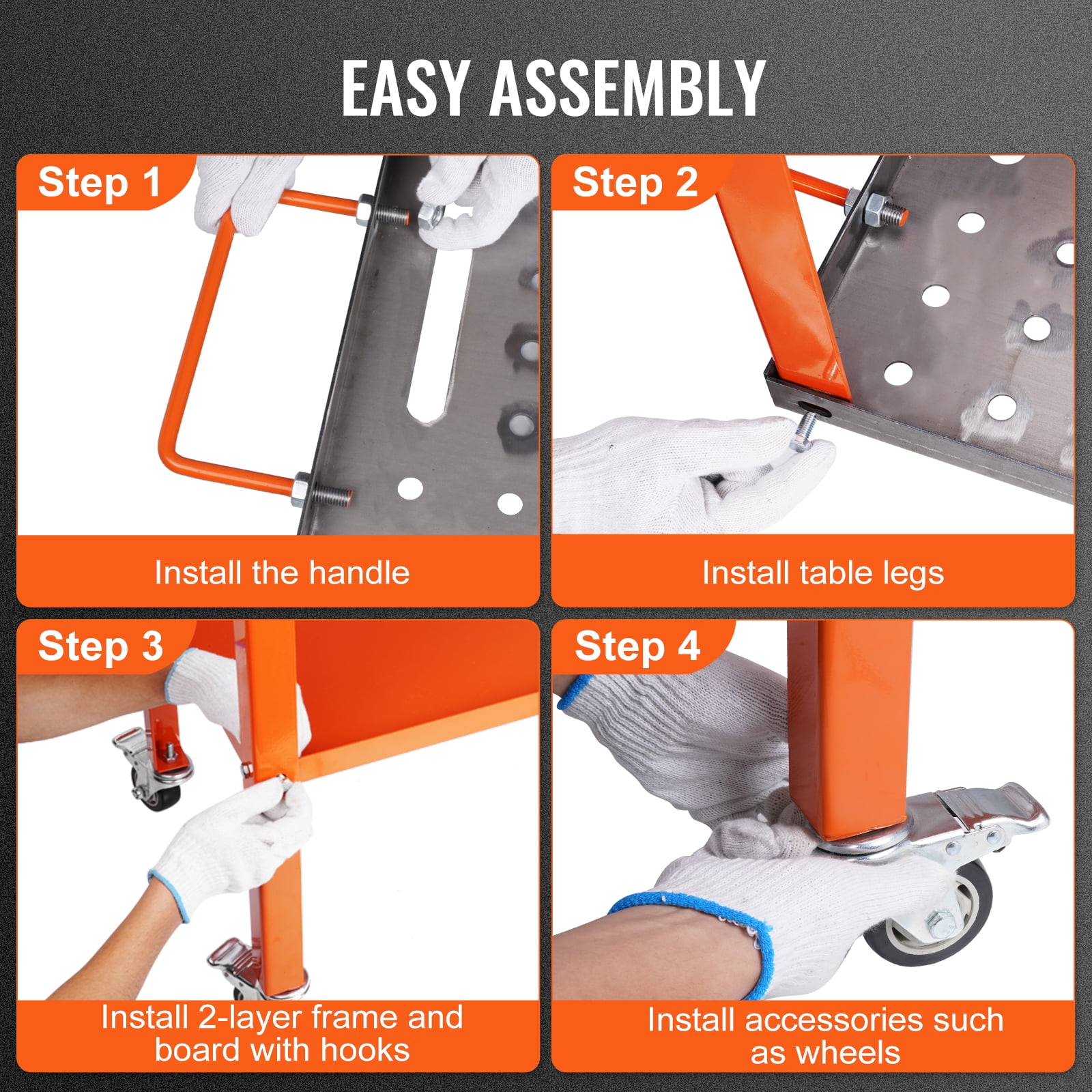 VEVOR 36" x 18" Welding Table, 1200lbs Load Capacity Metal Workbench, 360° degree Swivel Brake Casters, Portable Welding Table with 5/8" Holes on Top, Welding Cart, Casters with Brakes - Image 7