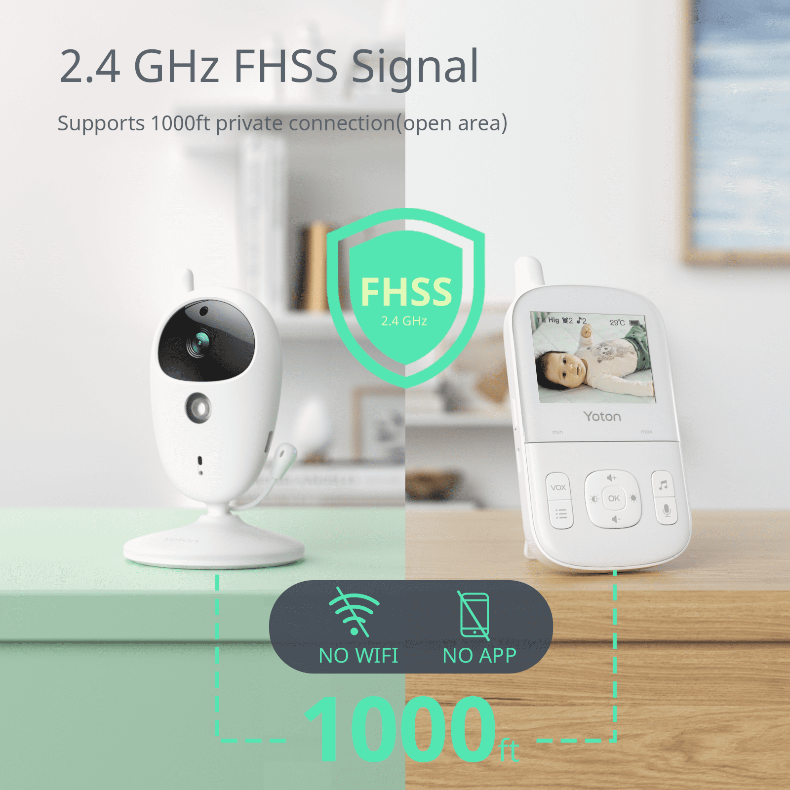 Yoton Video Baby Monitor with Camera 2.7" LCD, Temperature, Two-Way, 8 Lullabies, Night Vision - Image 3