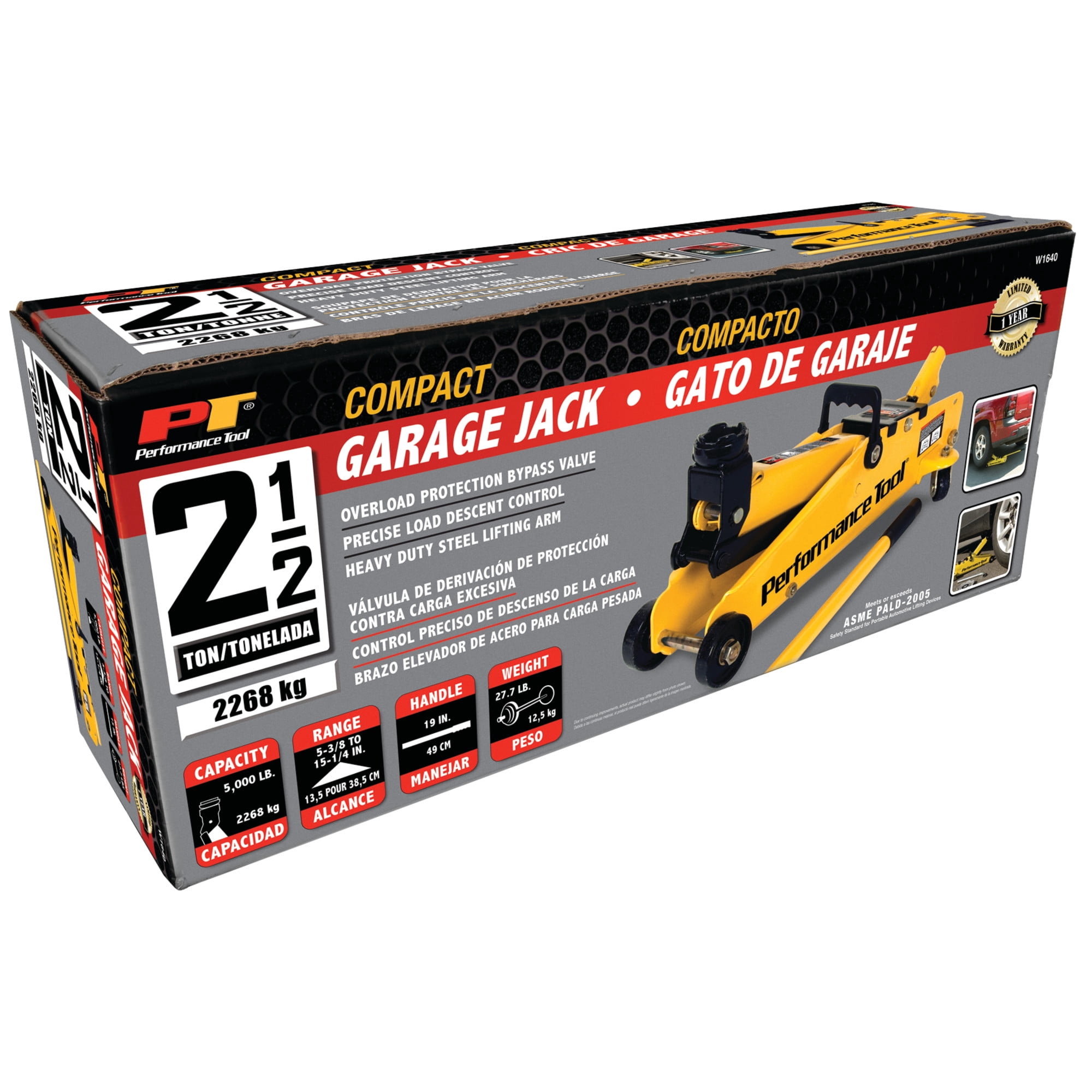 Performance Tool W1640 2-1/2 Ton Garage Jack, (5,000 lbs.) 5-15.5-Inch Lift, Swivel Casters, For Cars/Trucks - Image 6