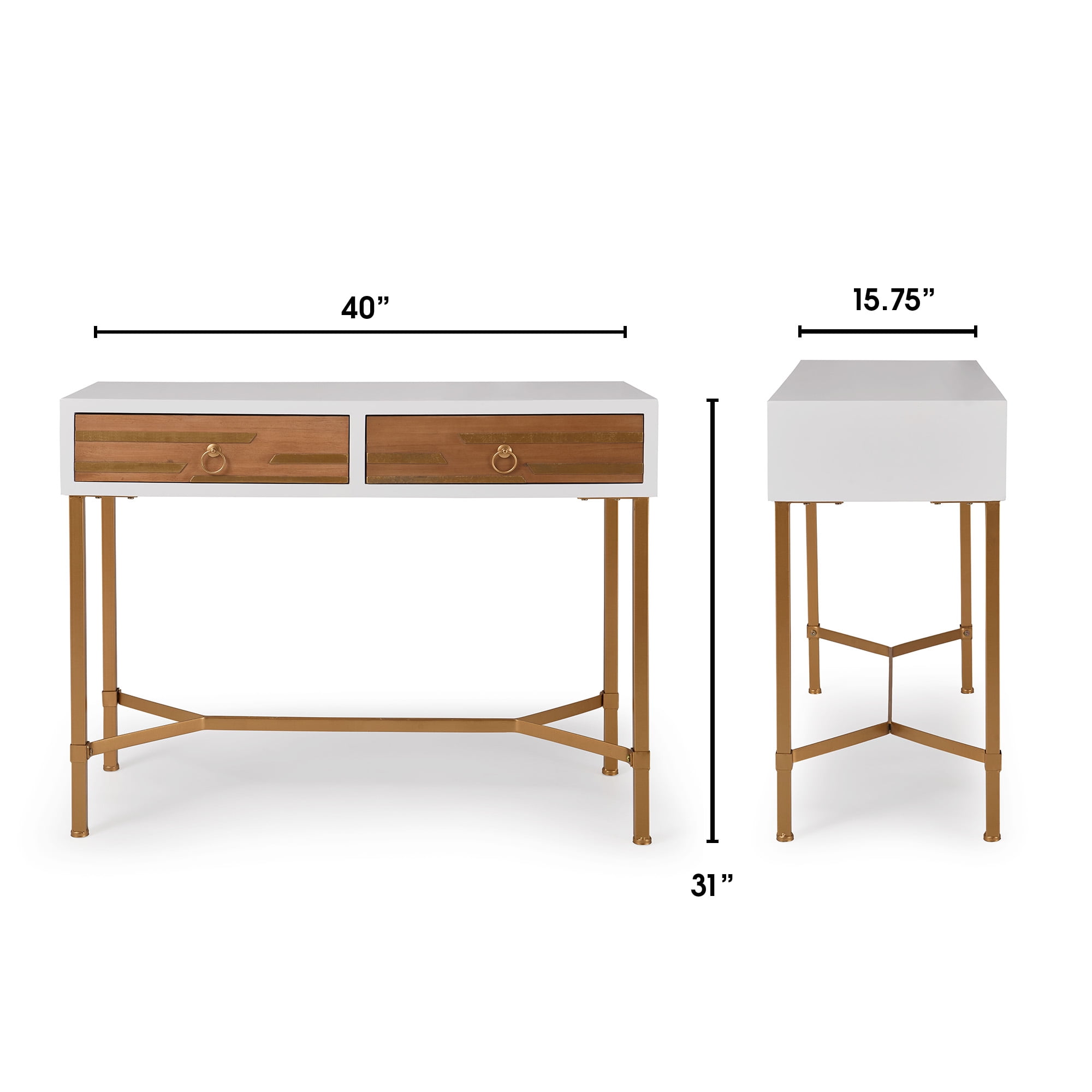 Adore Decor Jupiter Modern 2-Drawer Wood Desk Console Table in White - Image 15