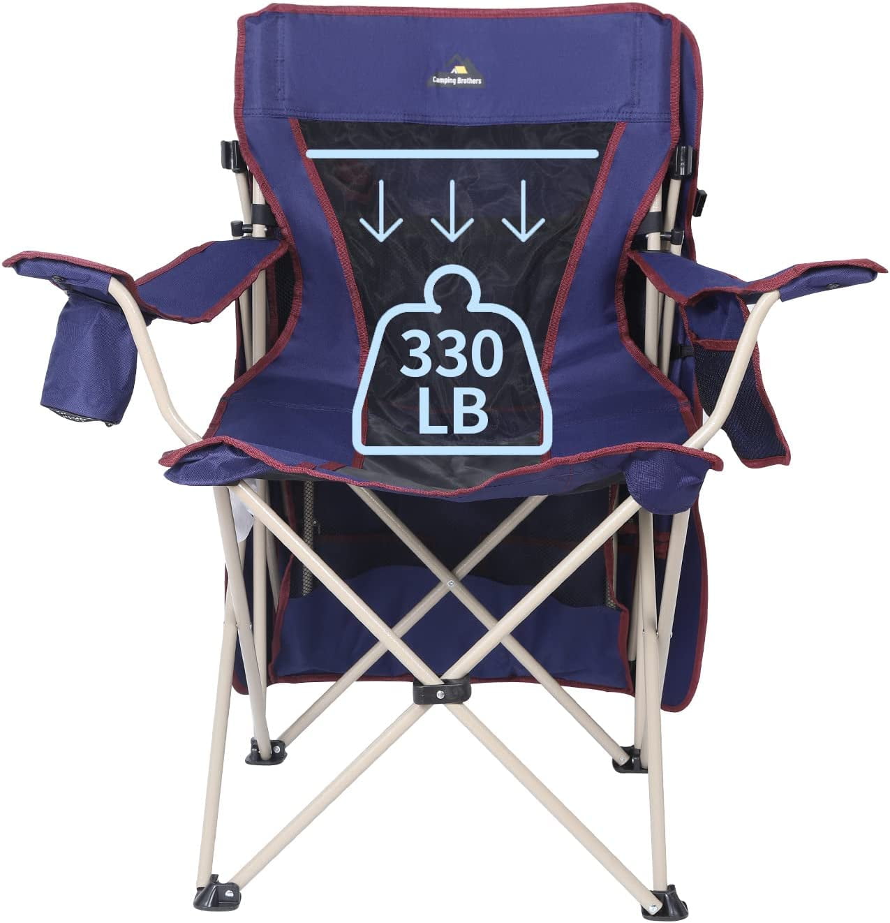 Camping Brothers Camping Chair with Shade Canopy - Outdoor Folding Patio Chair - Includes Retractable Sun Shade, Cup Holder, Side Pockets (Navy) - Image 4